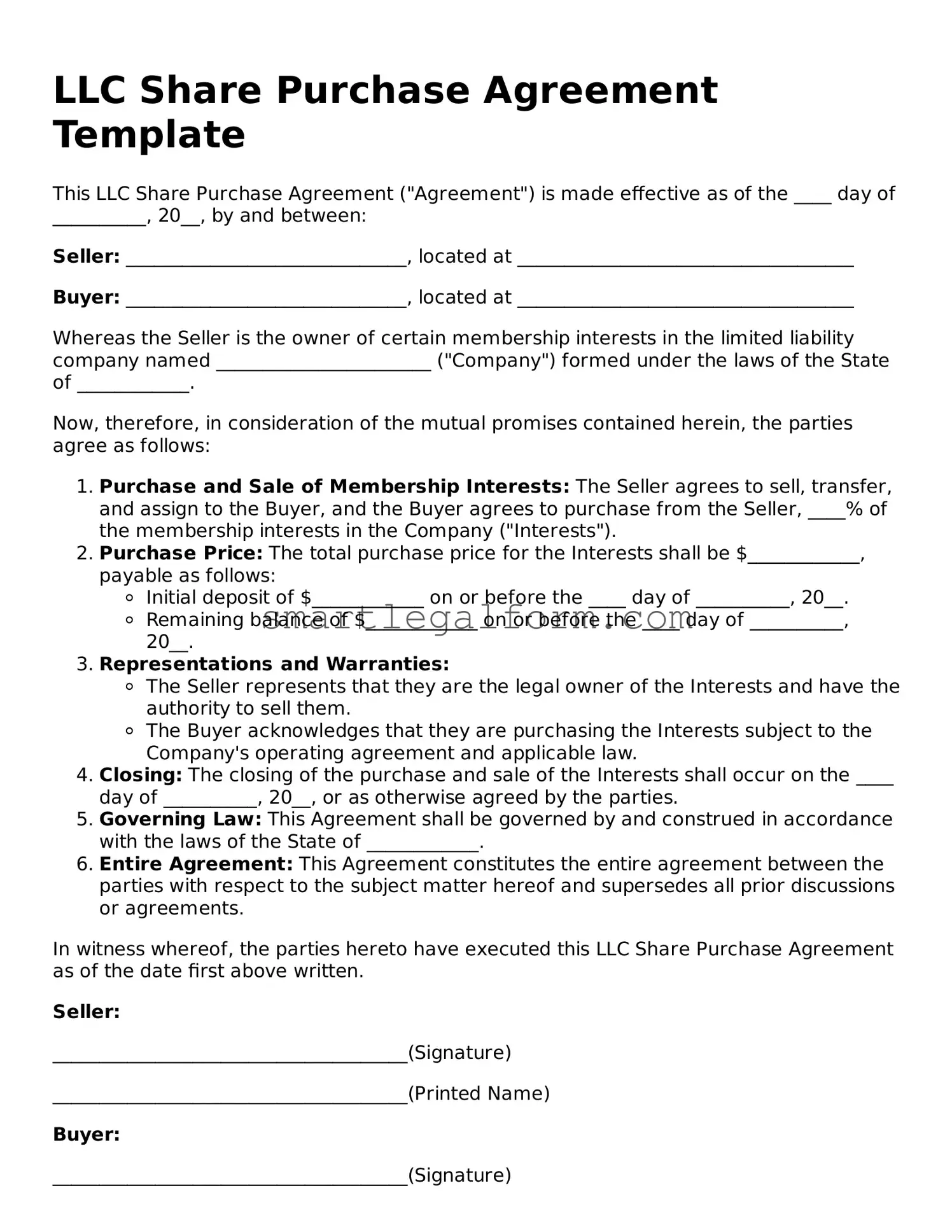 Attorney-Approved LLC Share Purchase Agreement Form