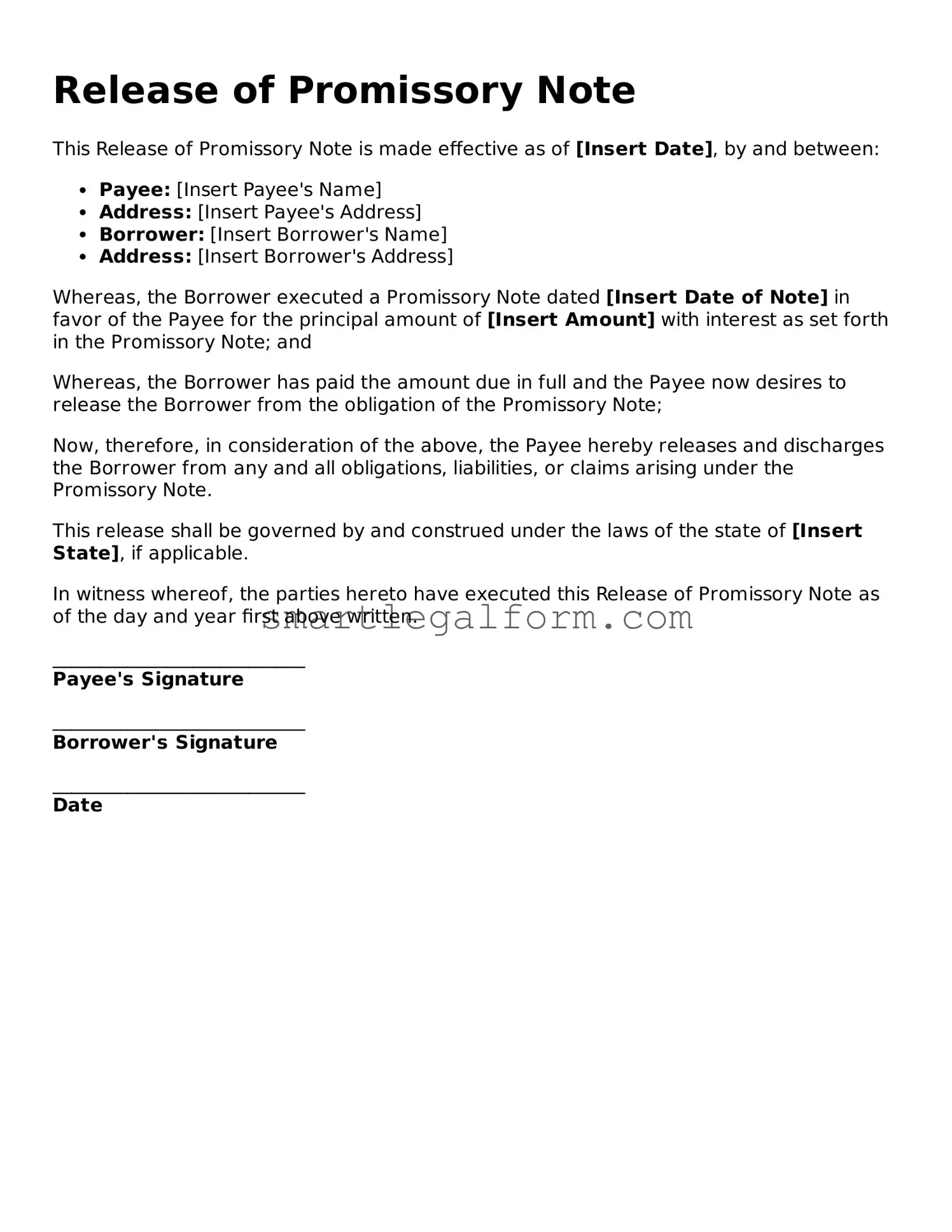 Attorney-Approved Release of Promissory Note Form