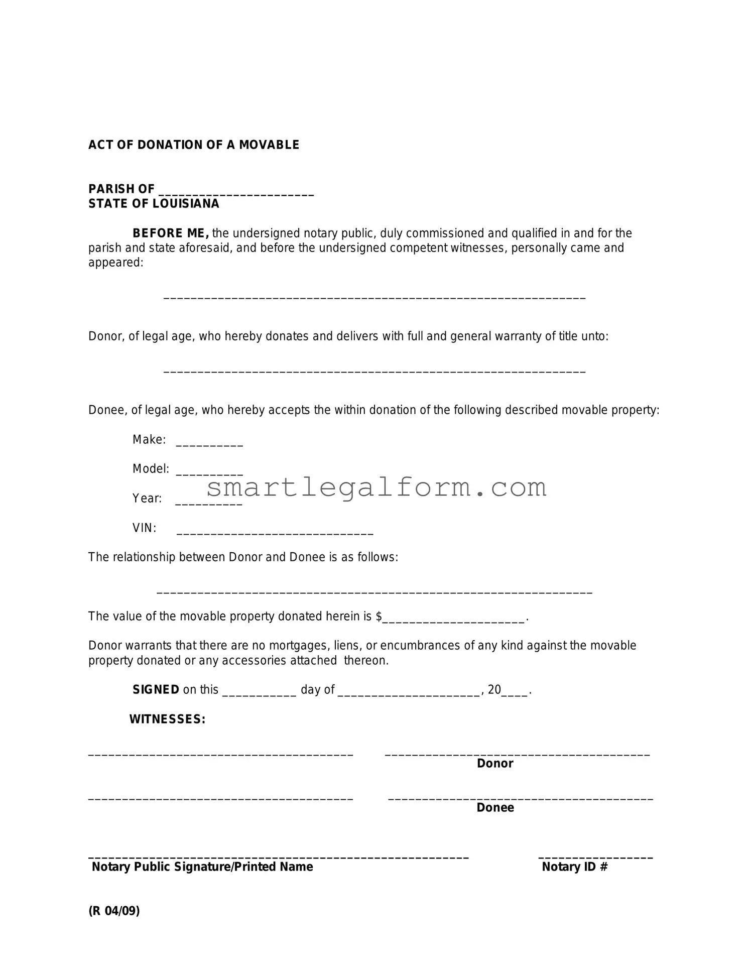 Free Louisiana act of donation Form