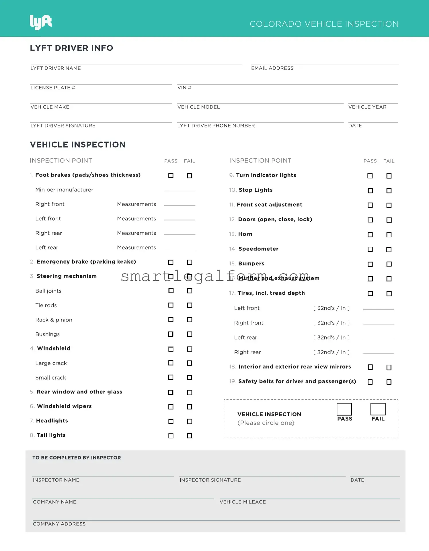 Free Lyft Inspection Form