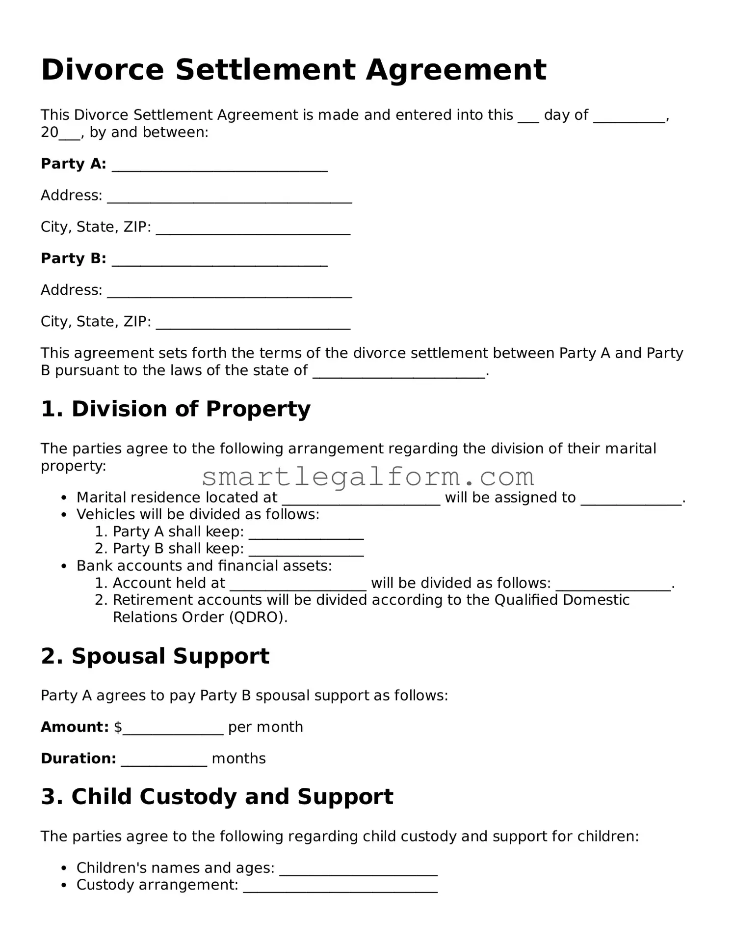 Attorney-Approved Divorce Settlement Agreement Form