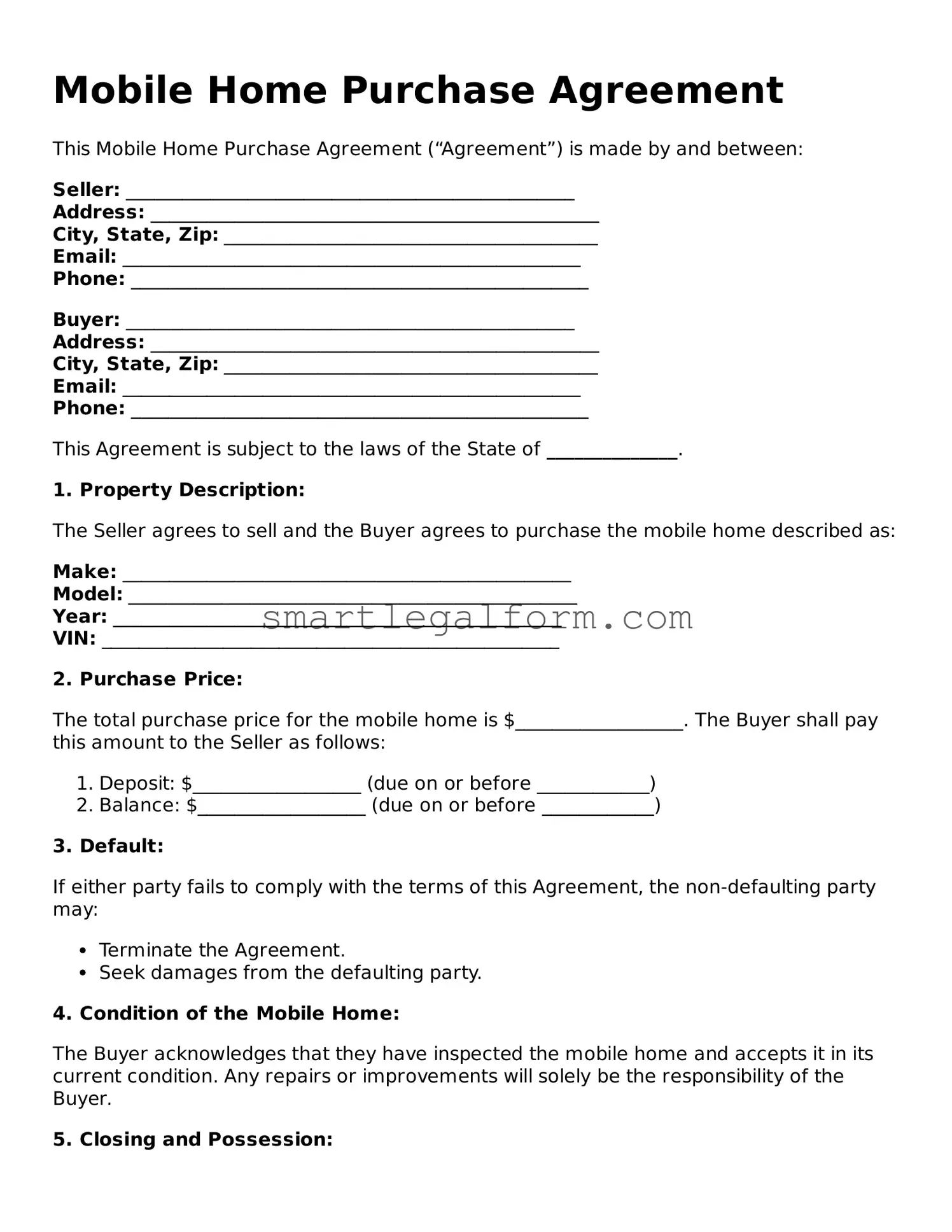 Attorney-Approved Mobile Home Purchase Agreement Form