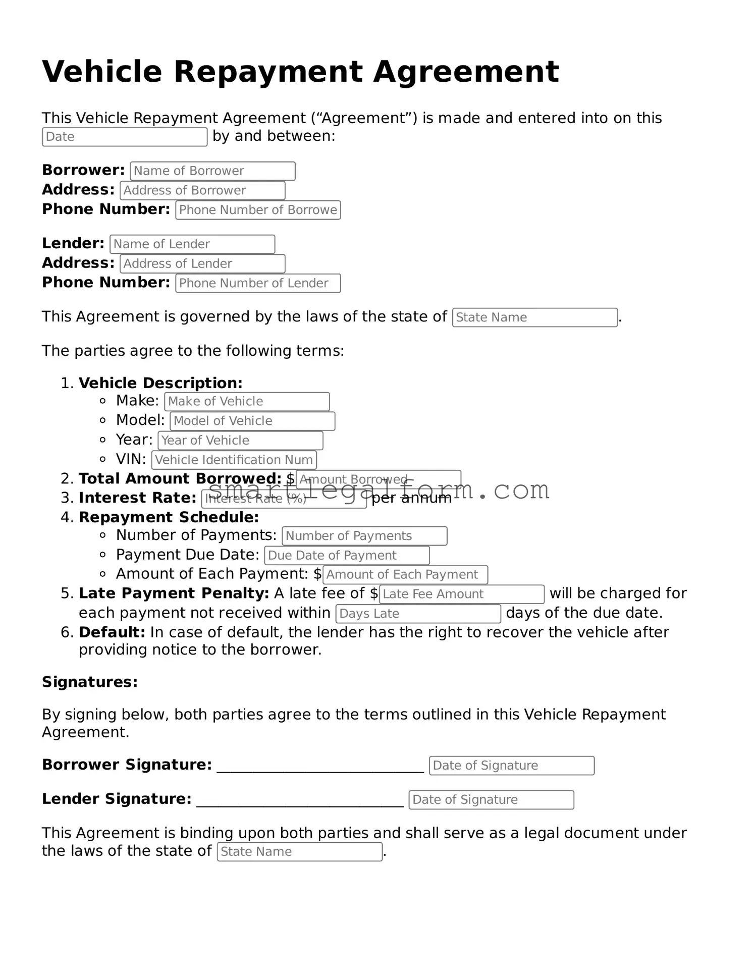 Attorney-Approved Vehicle Repayment Agreement Form