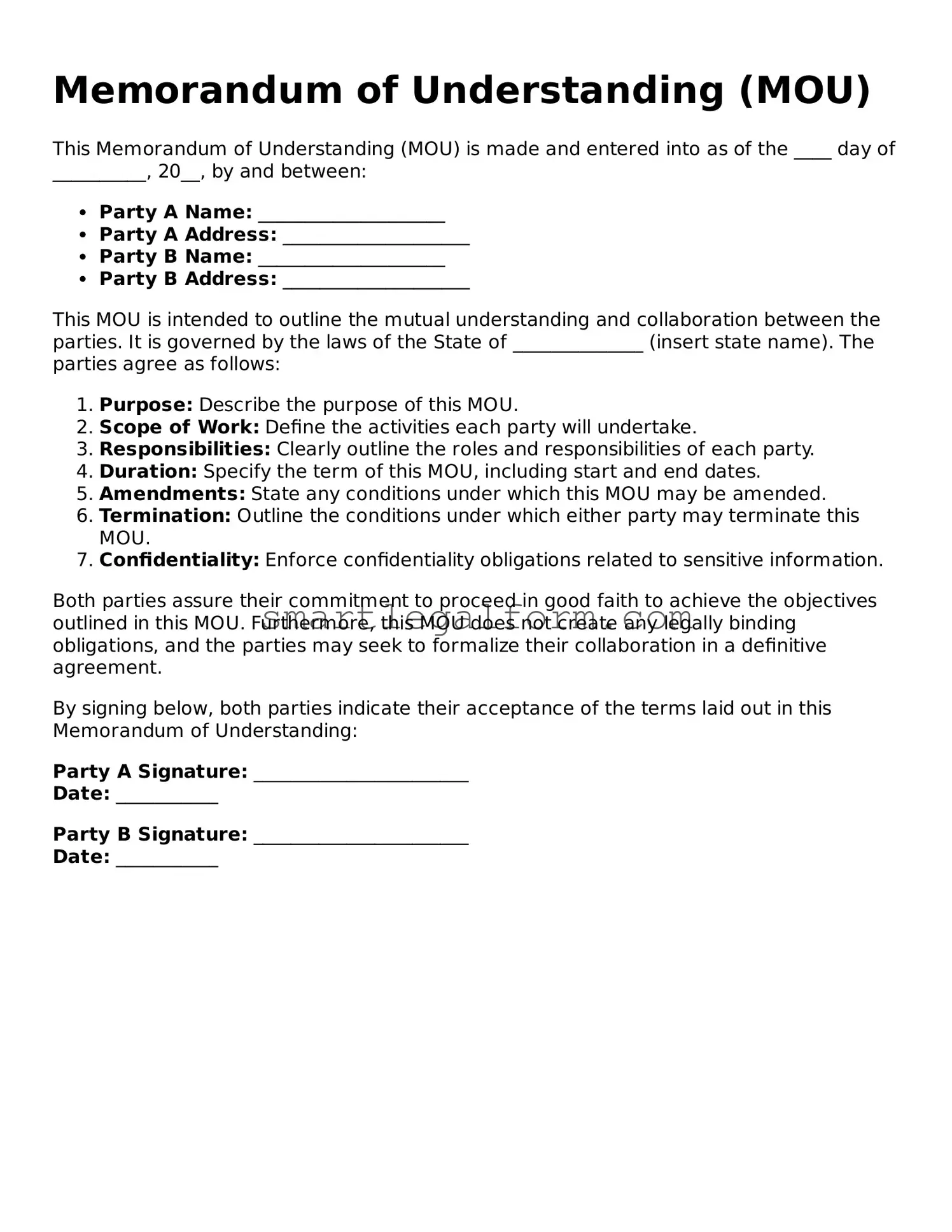 Attorney-Approved Memorandum of Understanding Form