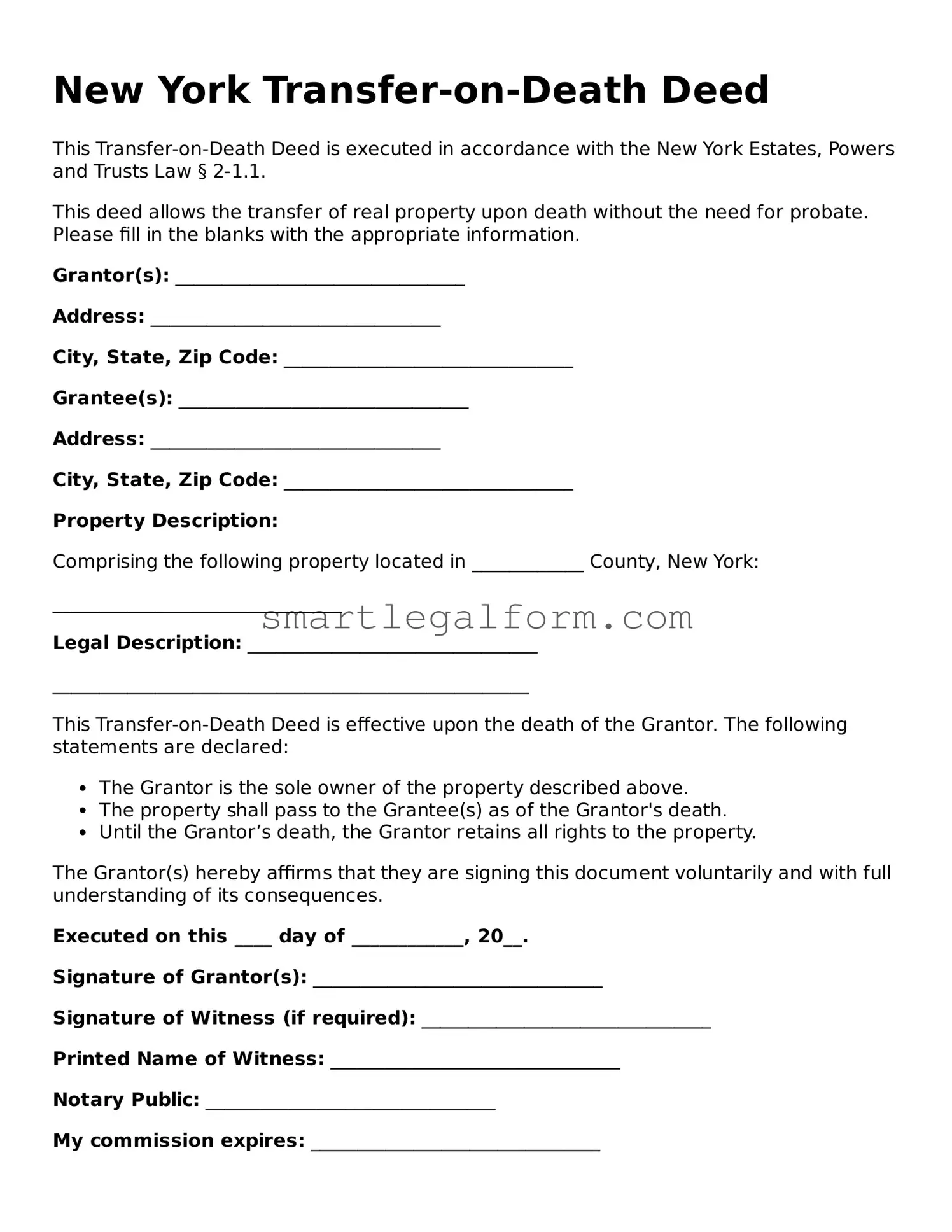 Printable New York Transfer-on-Death Deed Document