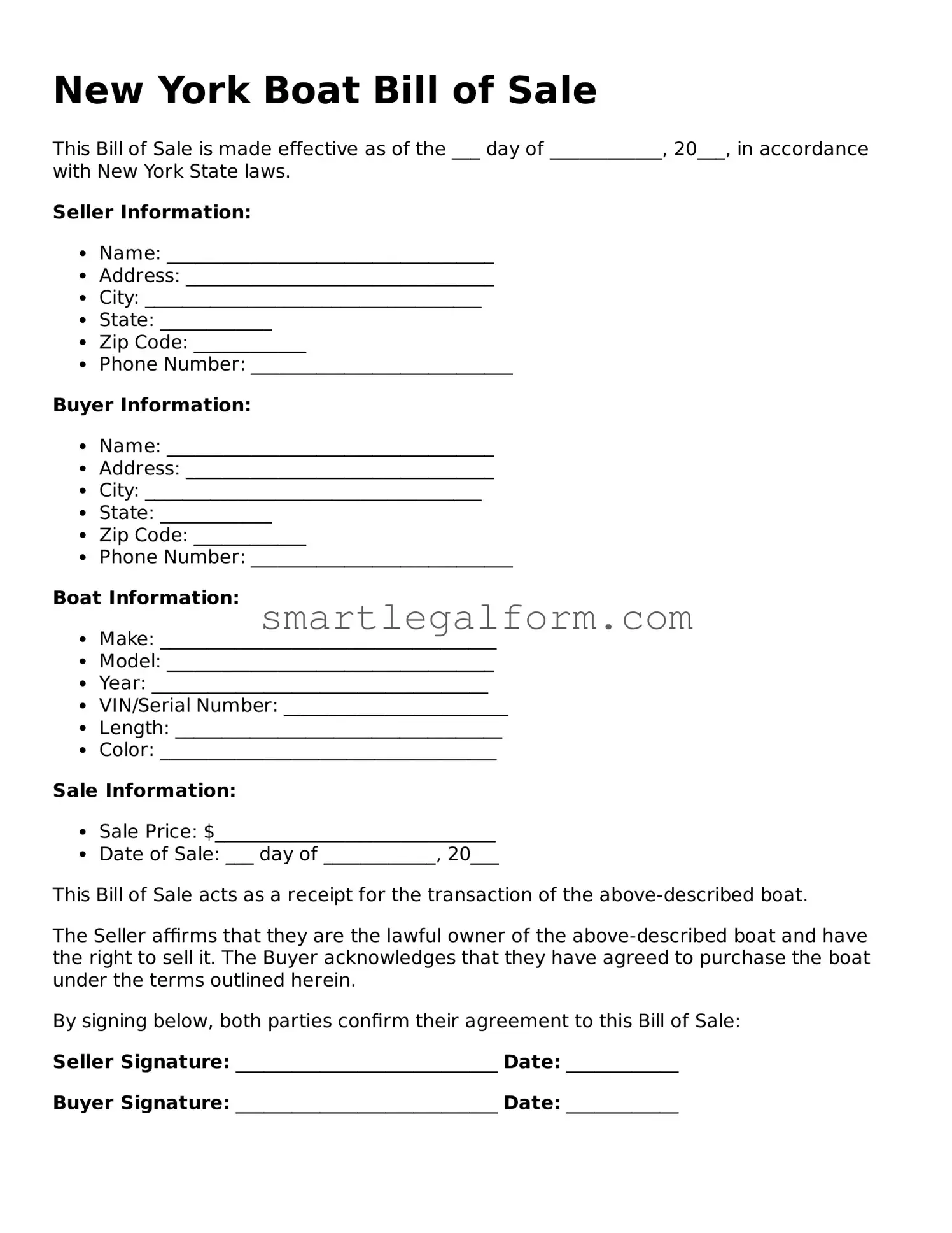 Printable New York Boat Bill of Sale Document