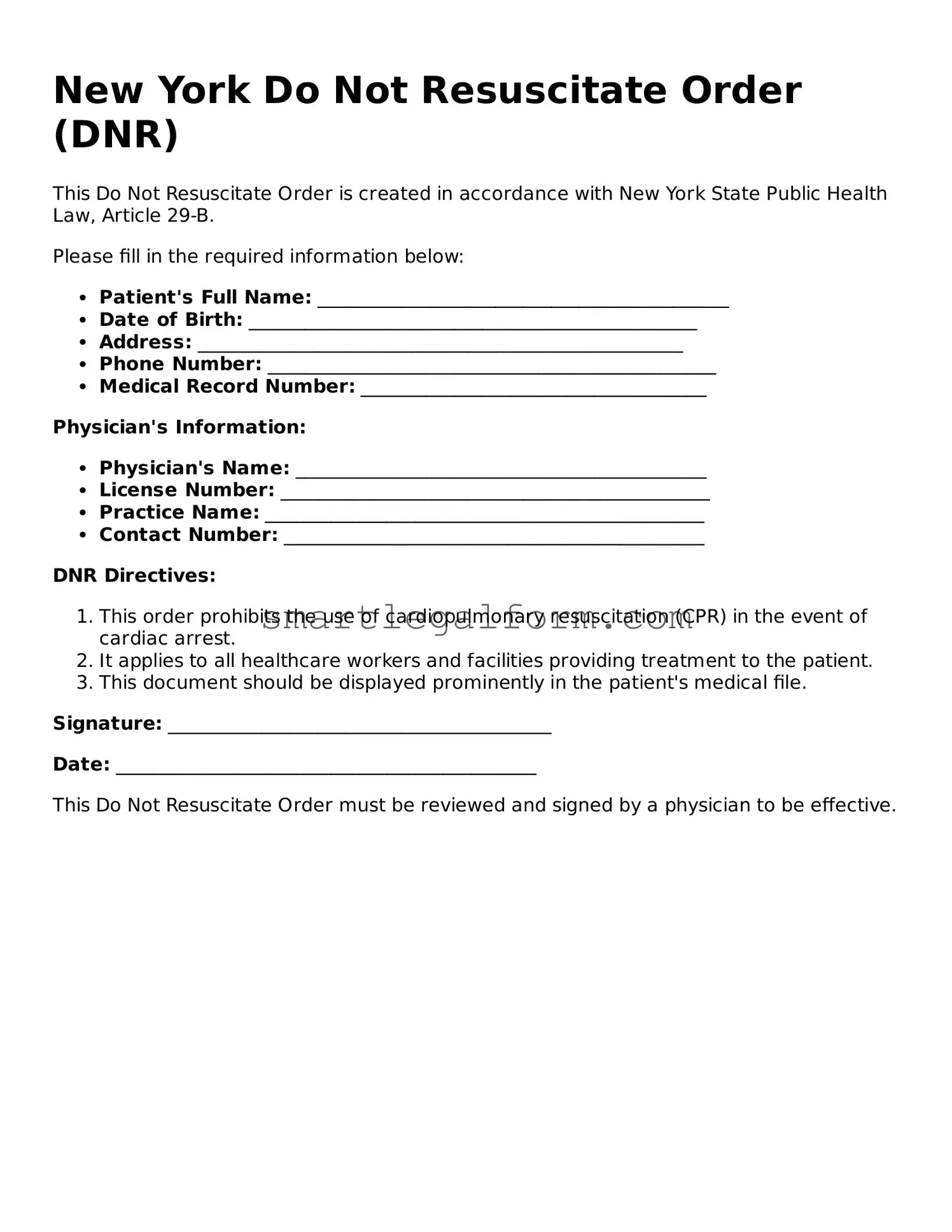 Printable New York Do Not Resuscitate Order Document
