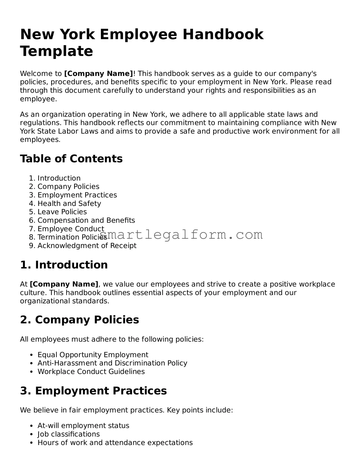 Printable New York Employee Handbook Document