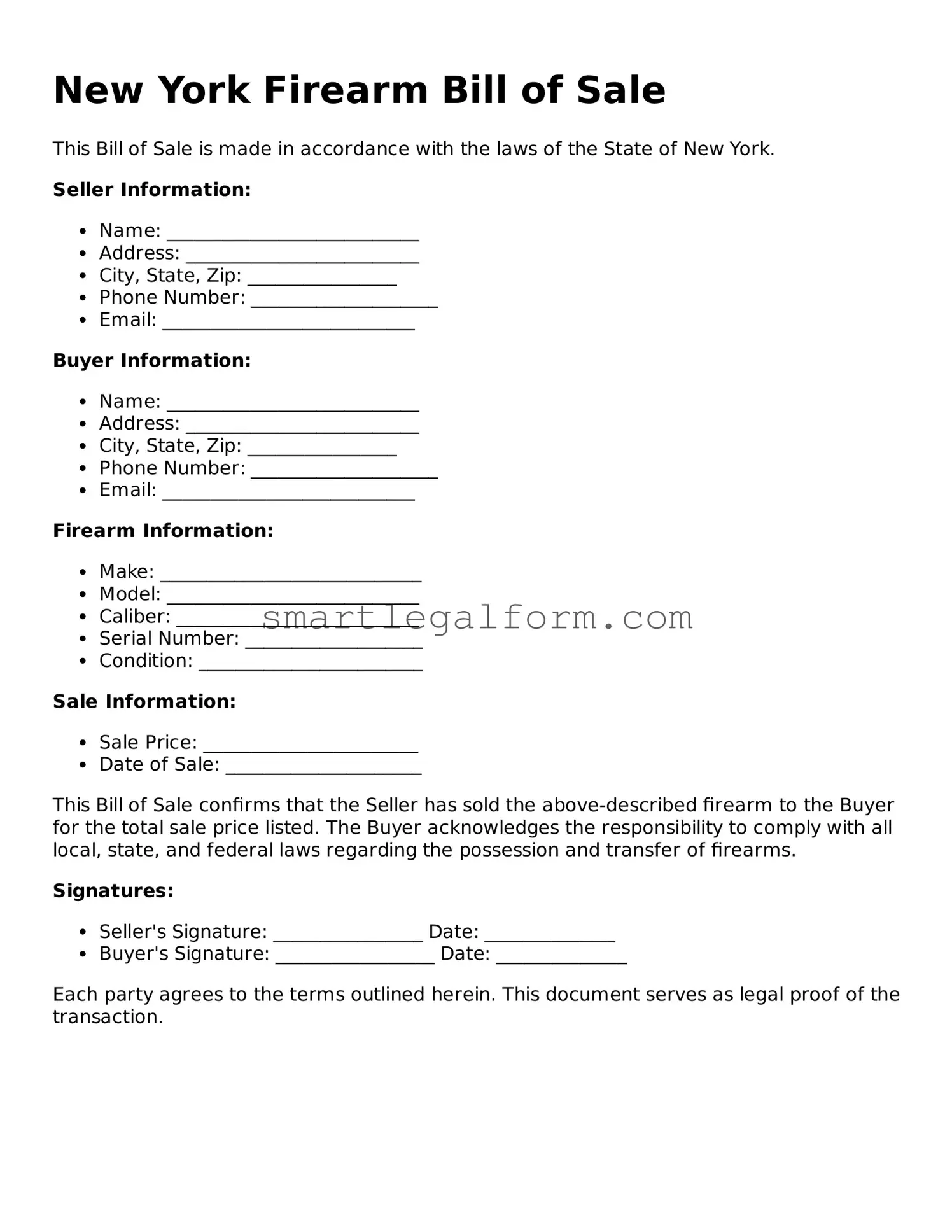 Printable New York Firearm Bill of Sale Document