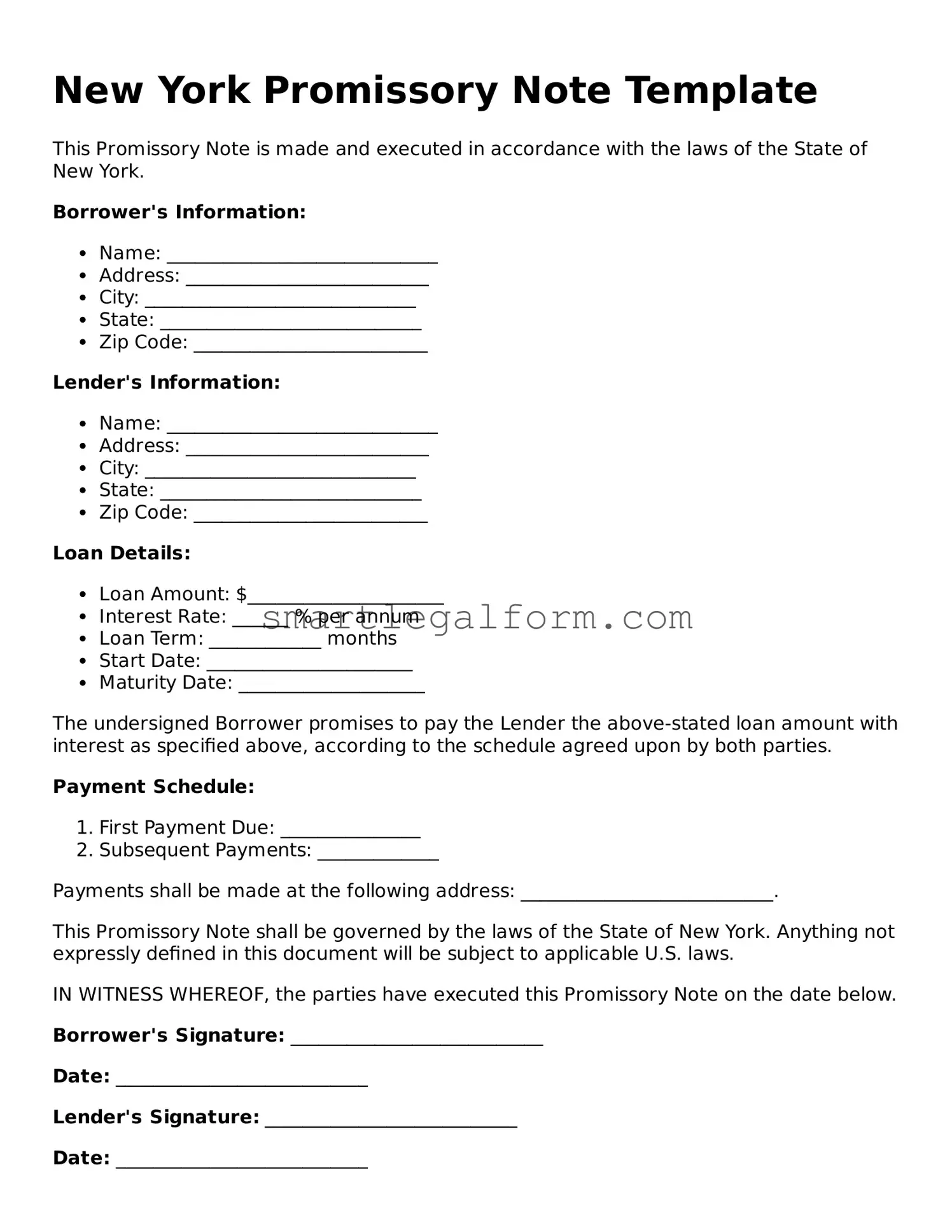 Printable New York Promissory Note Document