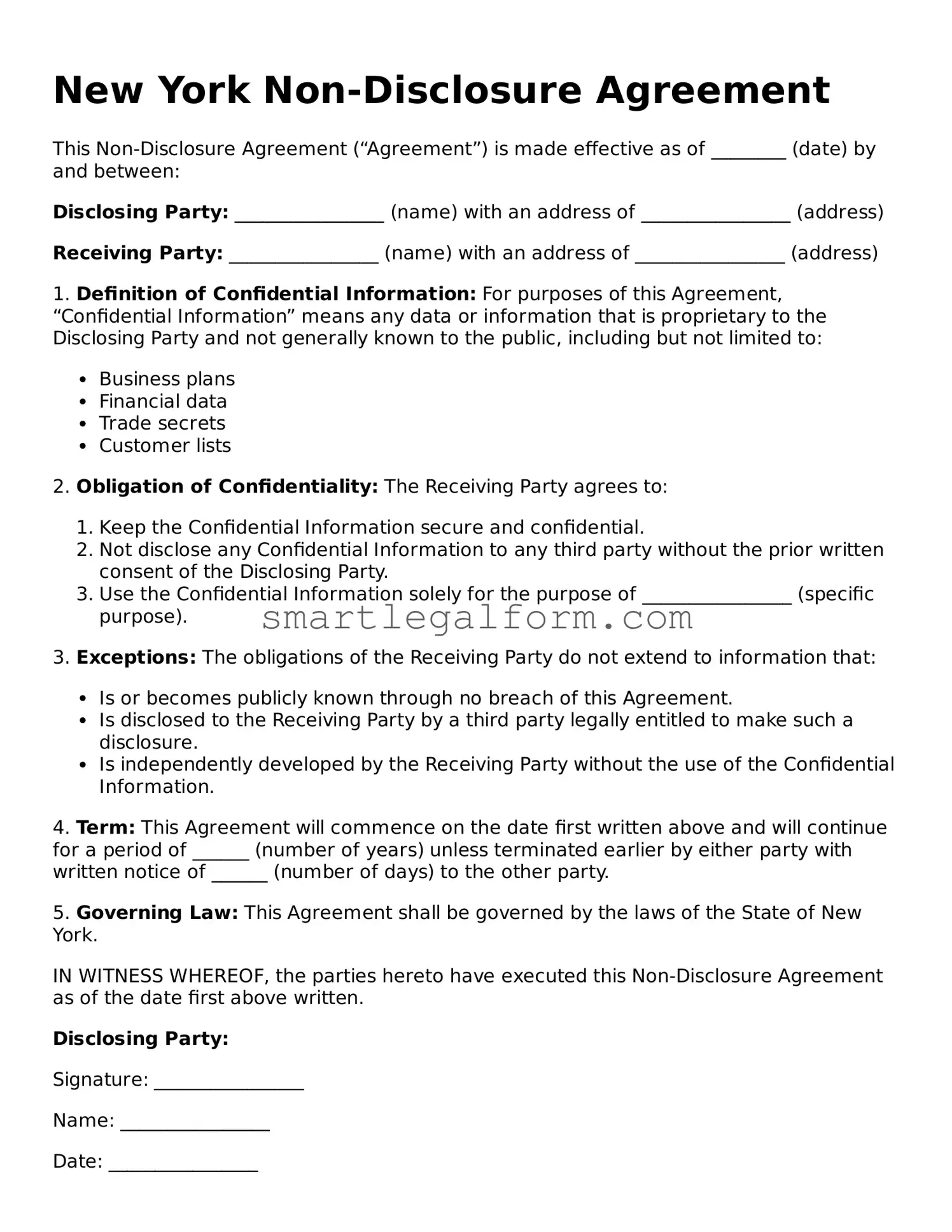 Printable New York Non-disclosure Agreement Document