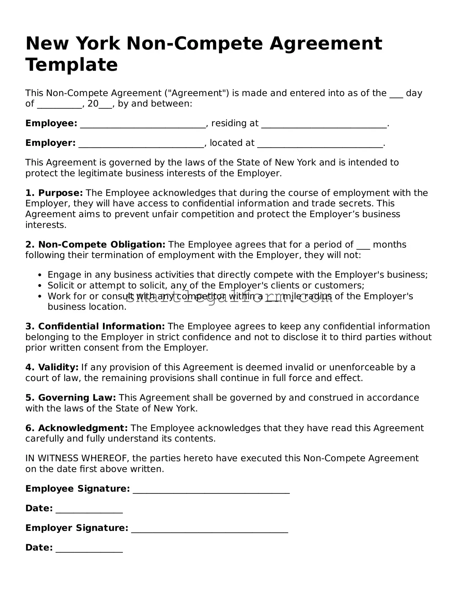 Printable New York Non-compete Agreement Document