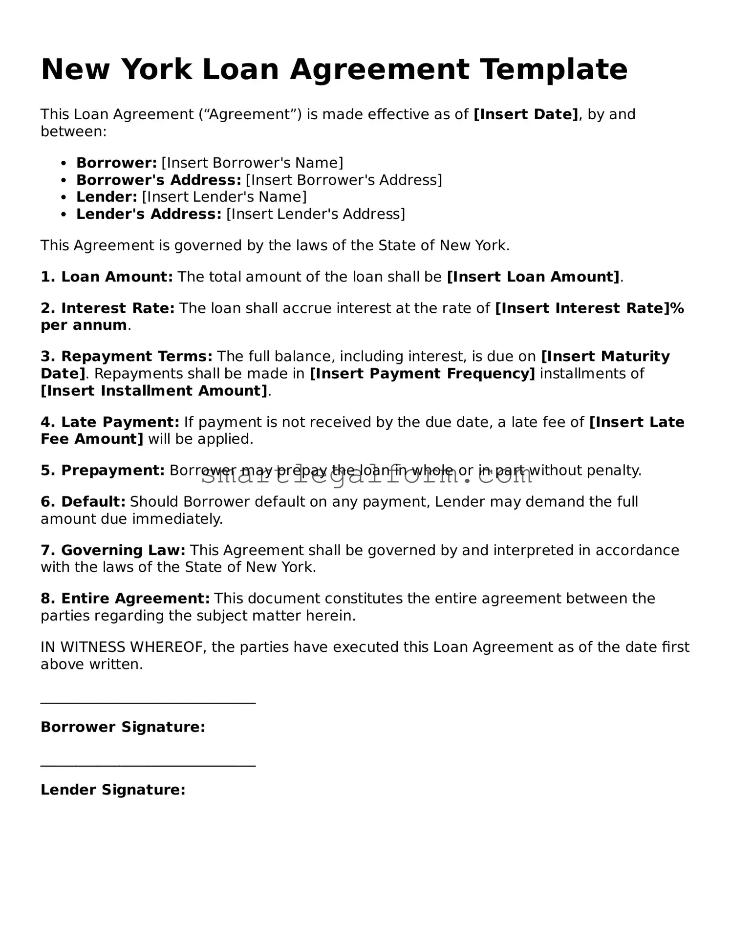 Printable New York Loan Agreement Document