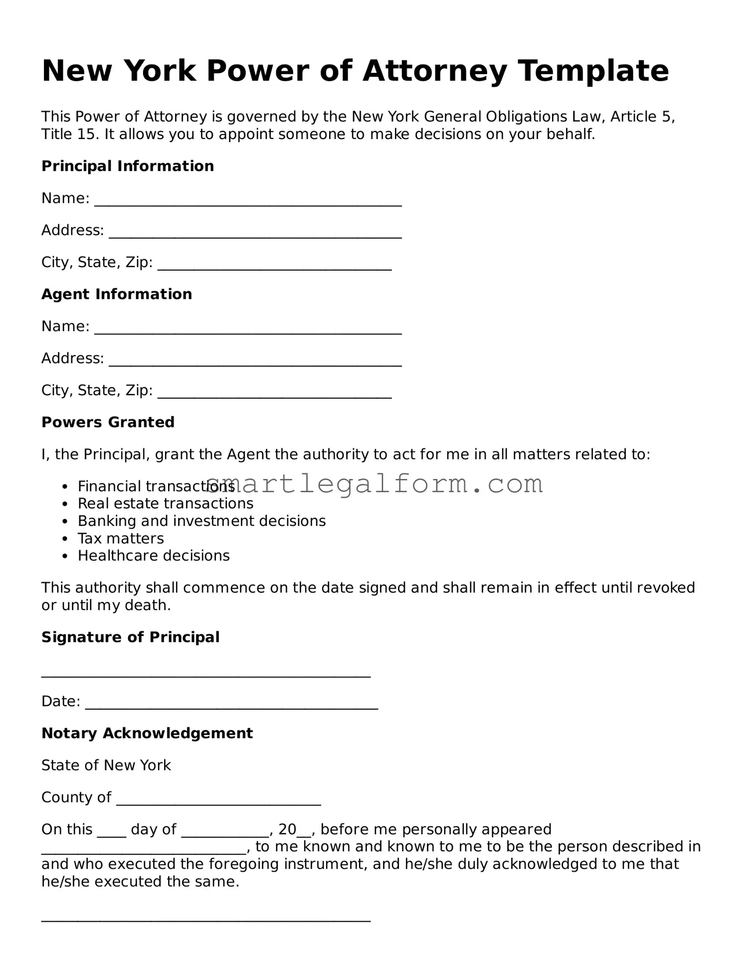 Printable New York Power of Attorney Document