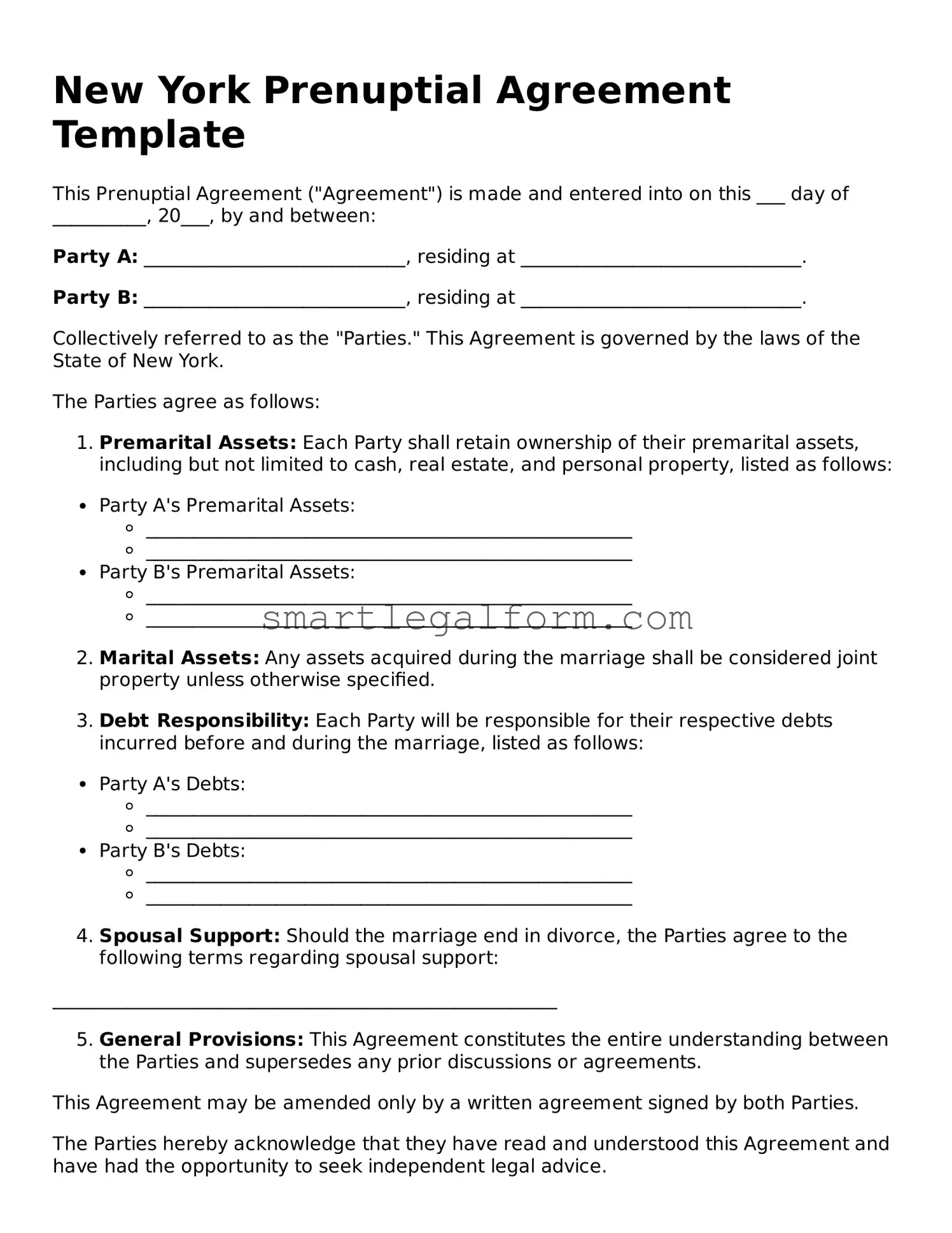Printable New York Prenuptial Agreement Document