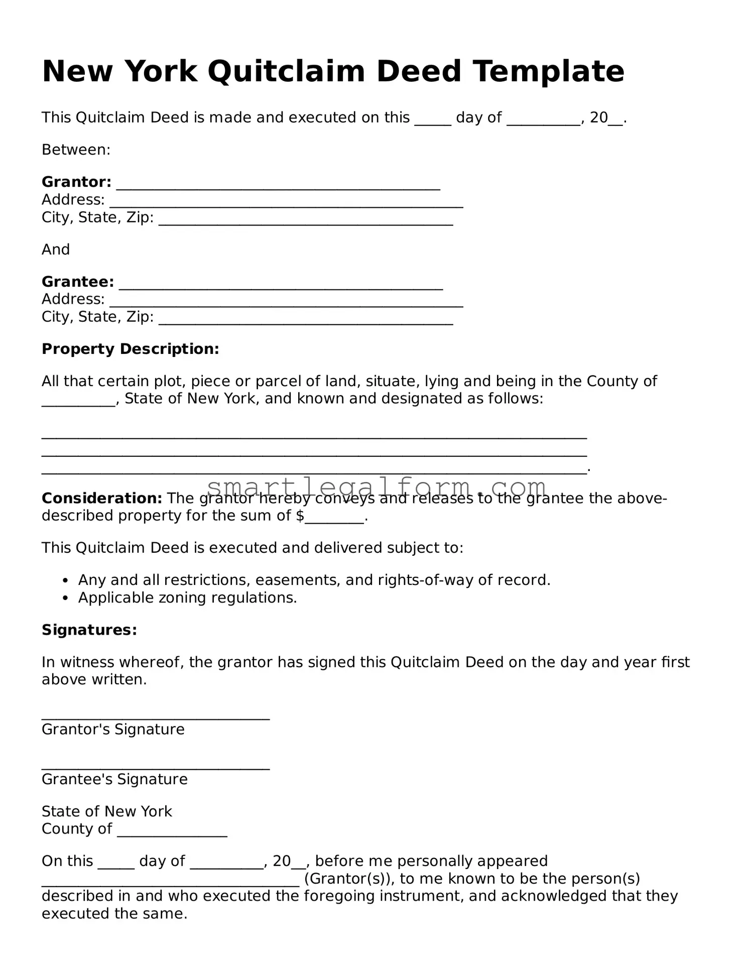 Printable New York Quitclaim Deed Document