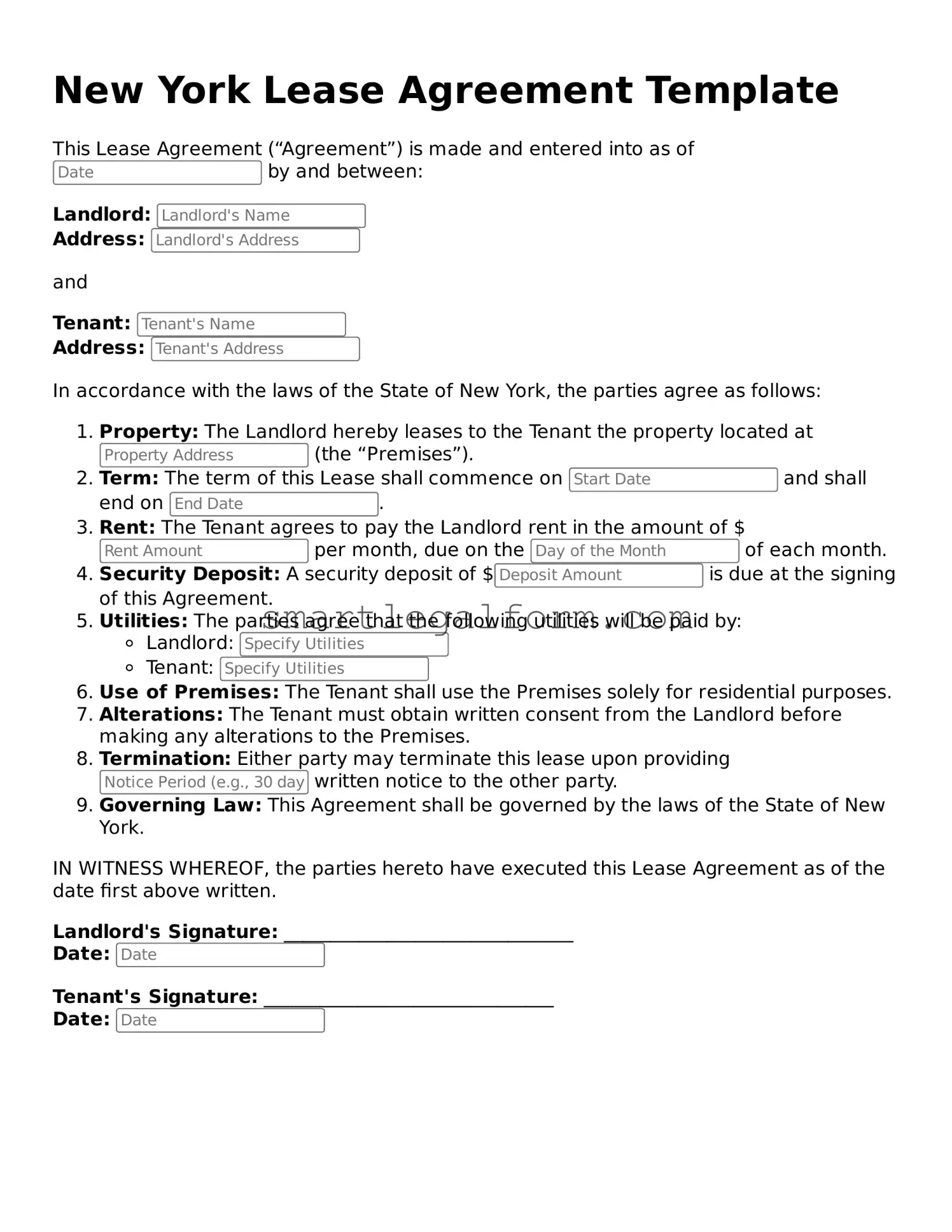 Printable New York Lease Agreement Document