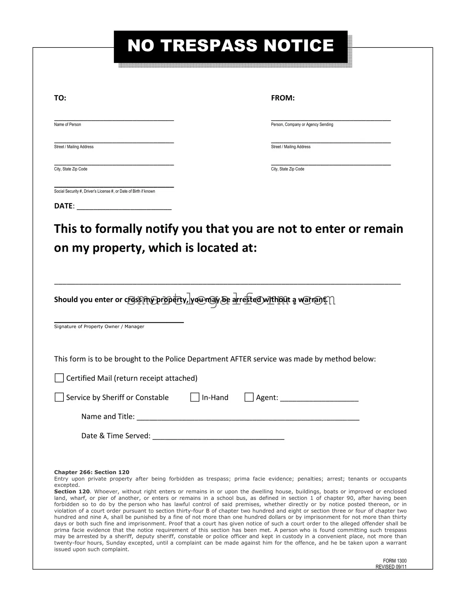 Free No Trespassing Letter Form