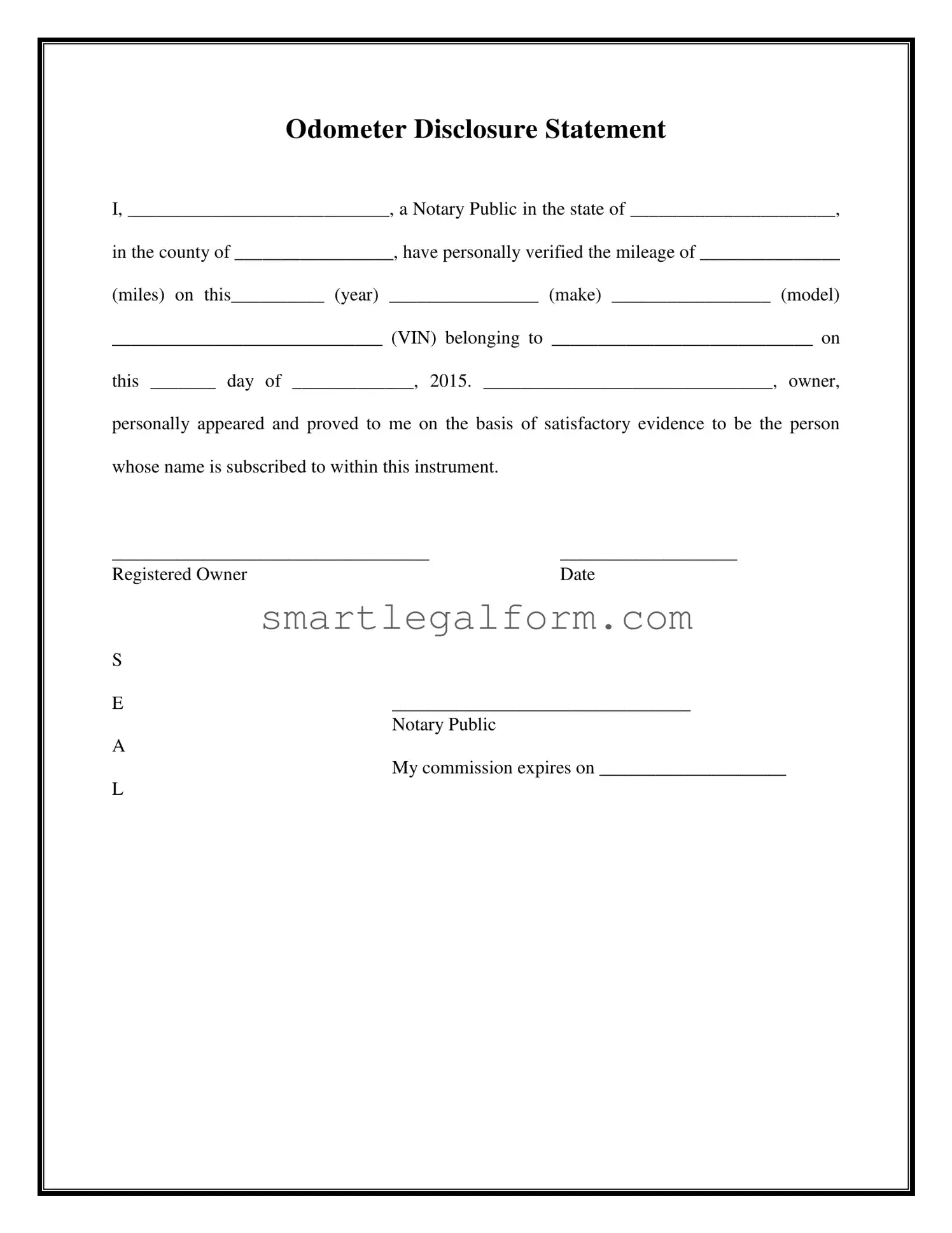 Free Notarized Odometer Statement Form