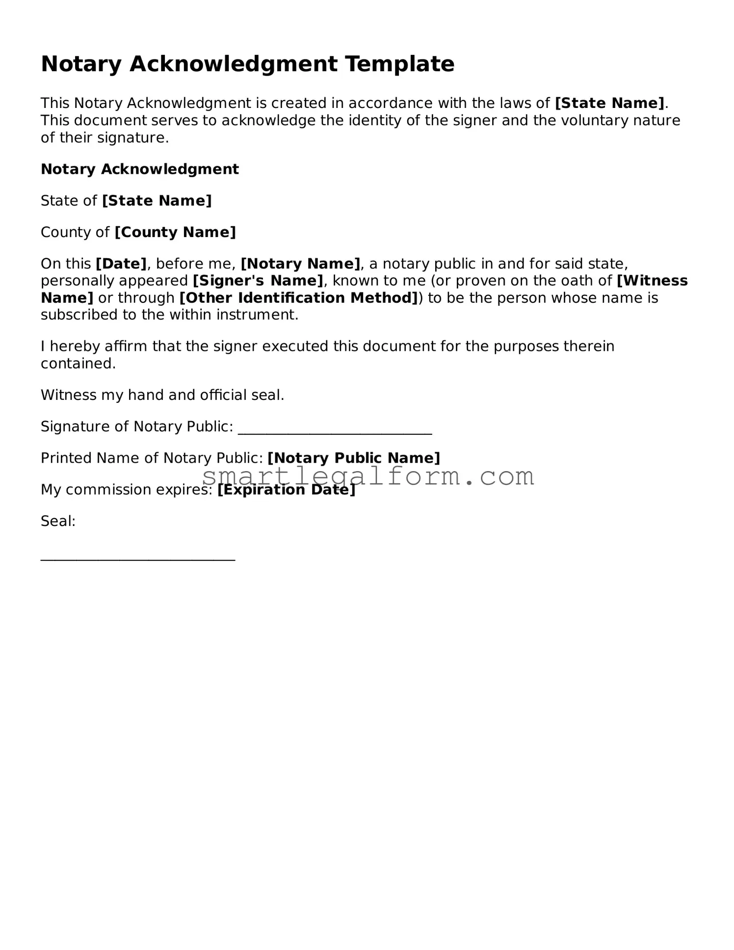 Attorney-Approved Notary Acknowledgement Form