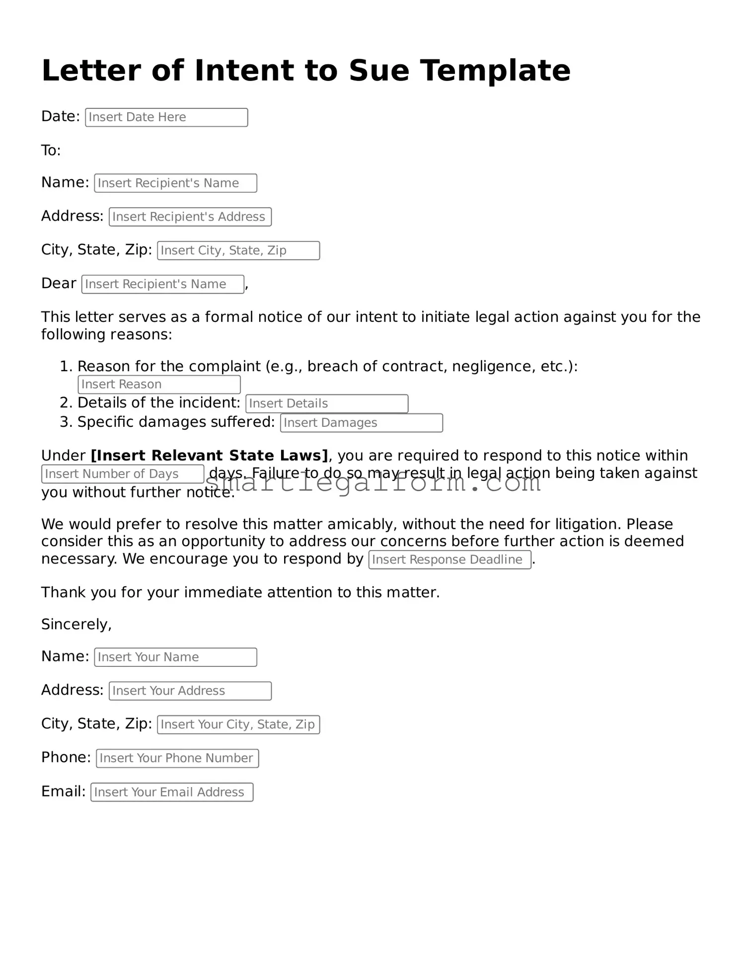 Attorney-Approved Letter of Intent to Sue Form