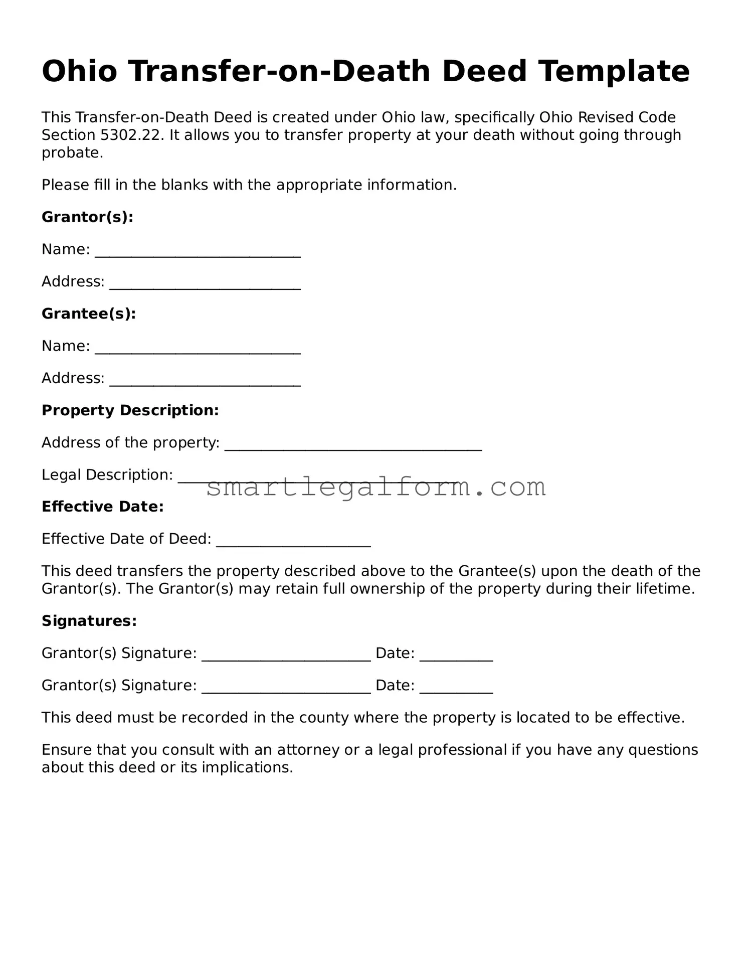 Printable Ohio Transfer-on-Death Deed Document