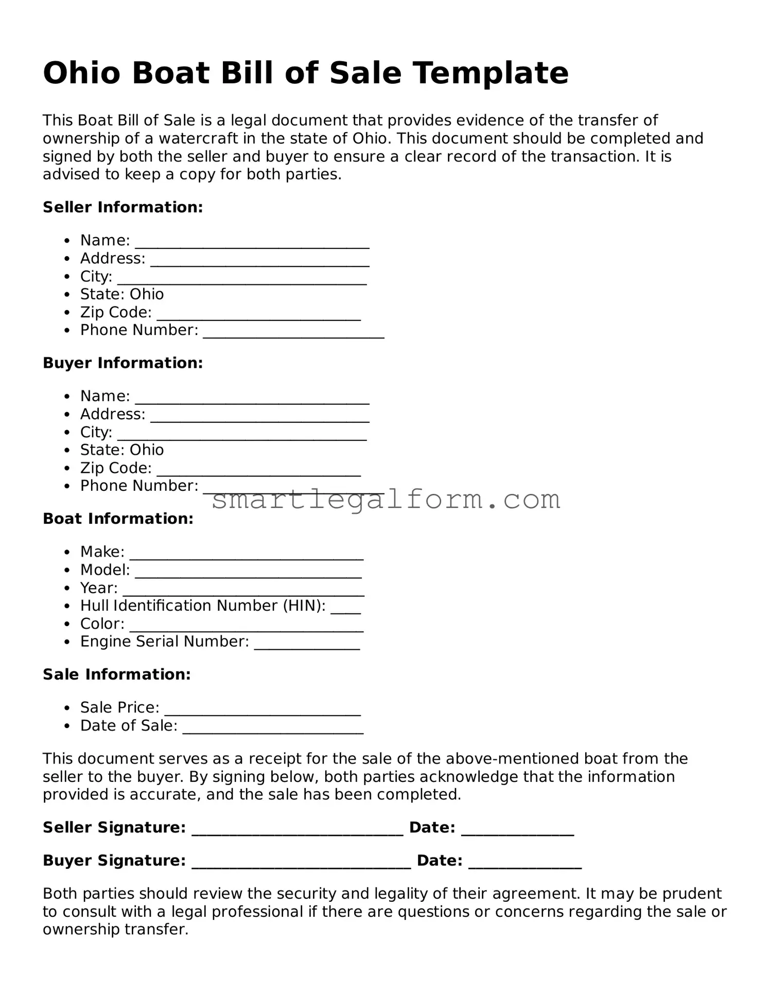 Printable Ohio Boat Bill of Sale Document