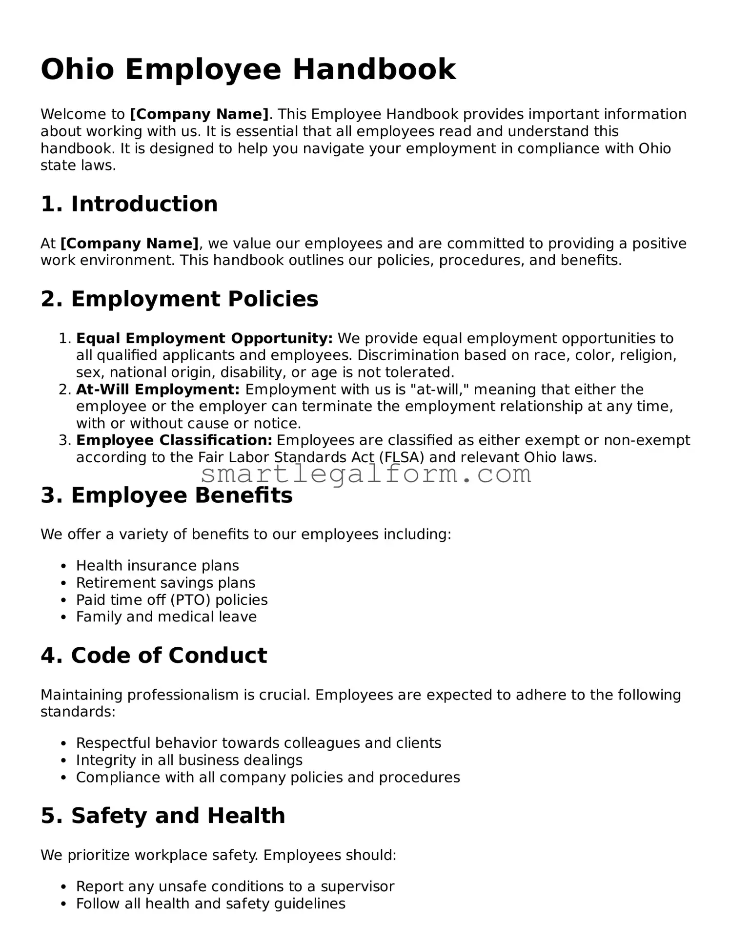 Printable Ohio Employee Handbook Document