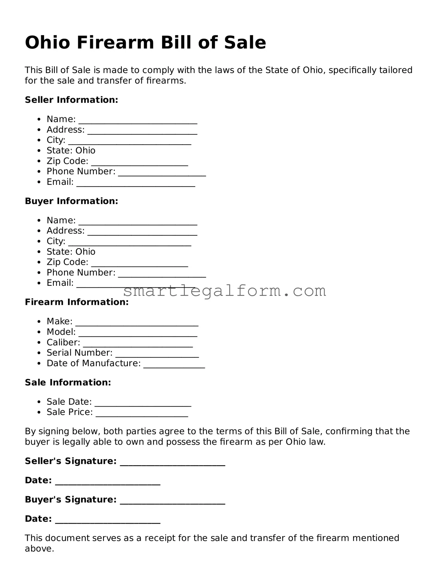 Printable Ohio Firearm Bill of Sale Document