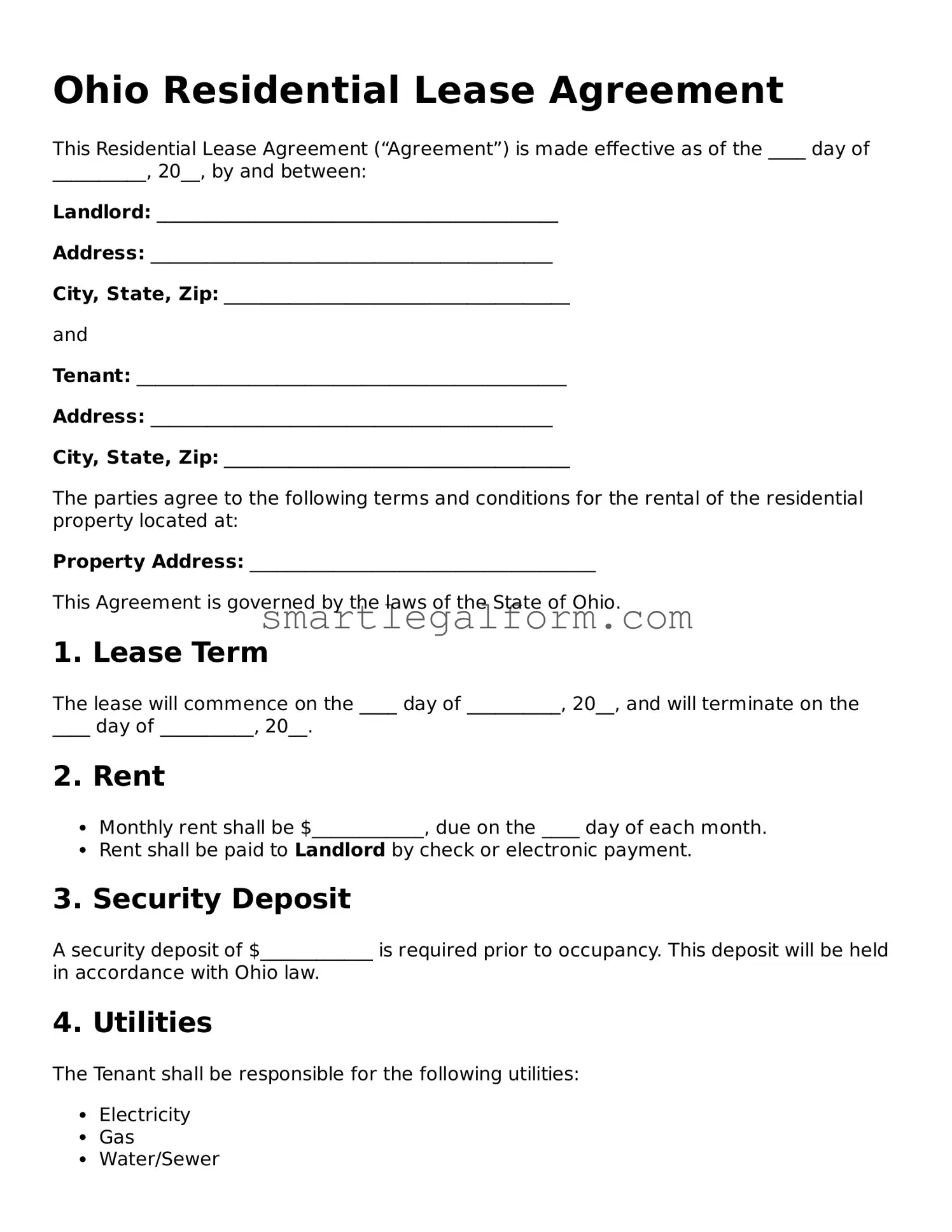 Printable Ohio Residential Lease Agreement Document