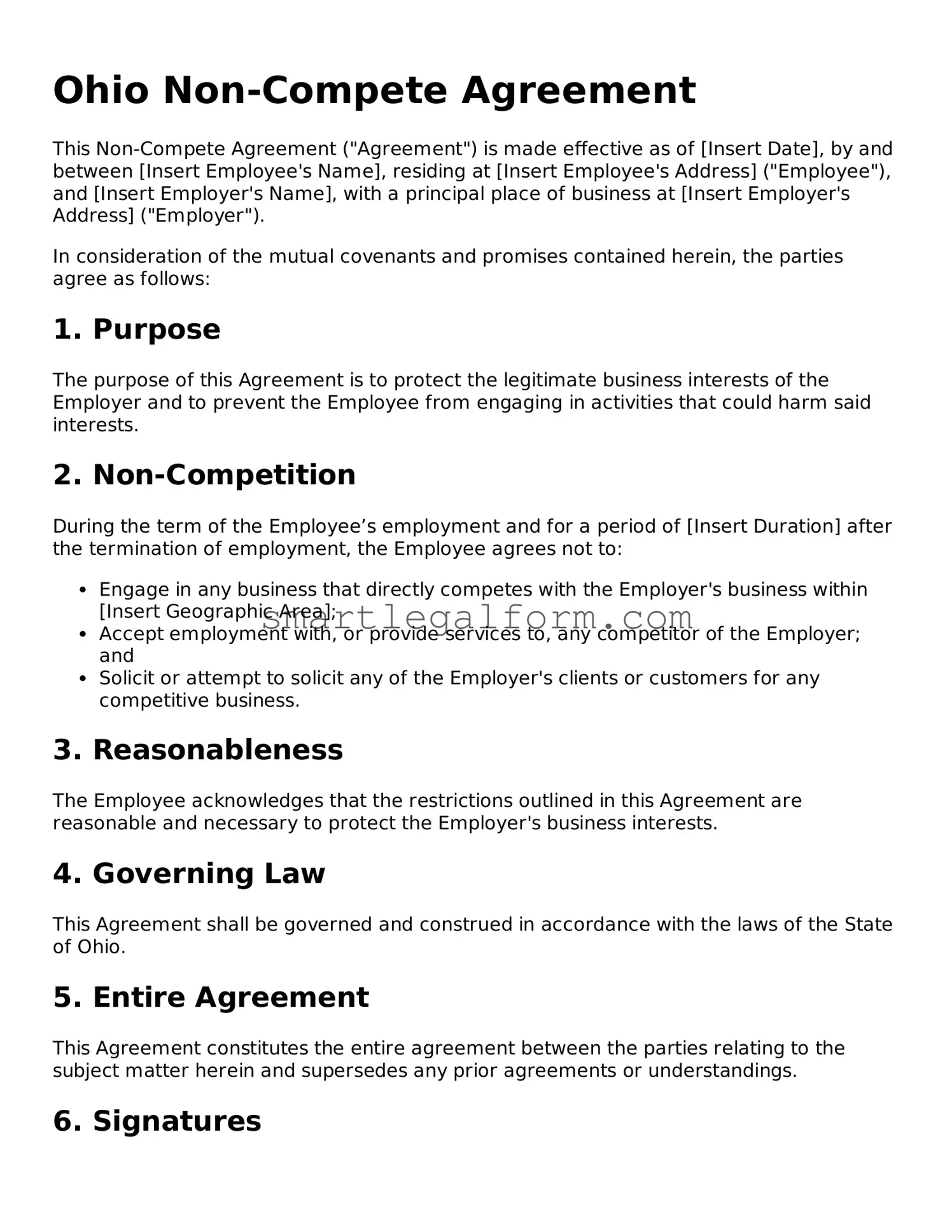Printable Ohio Non-compete Agreement Document