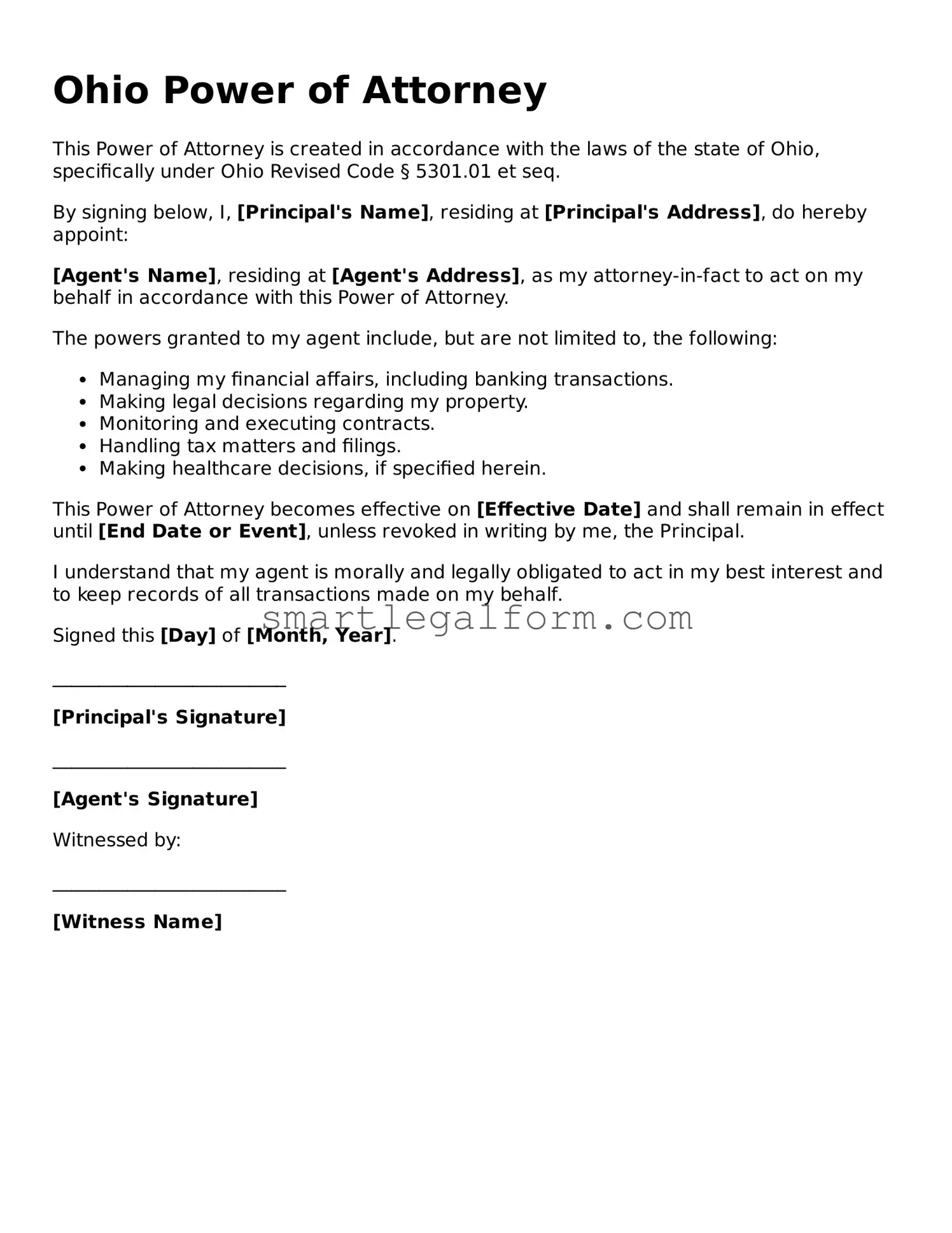 Printable Ohio Power of Attorney Document