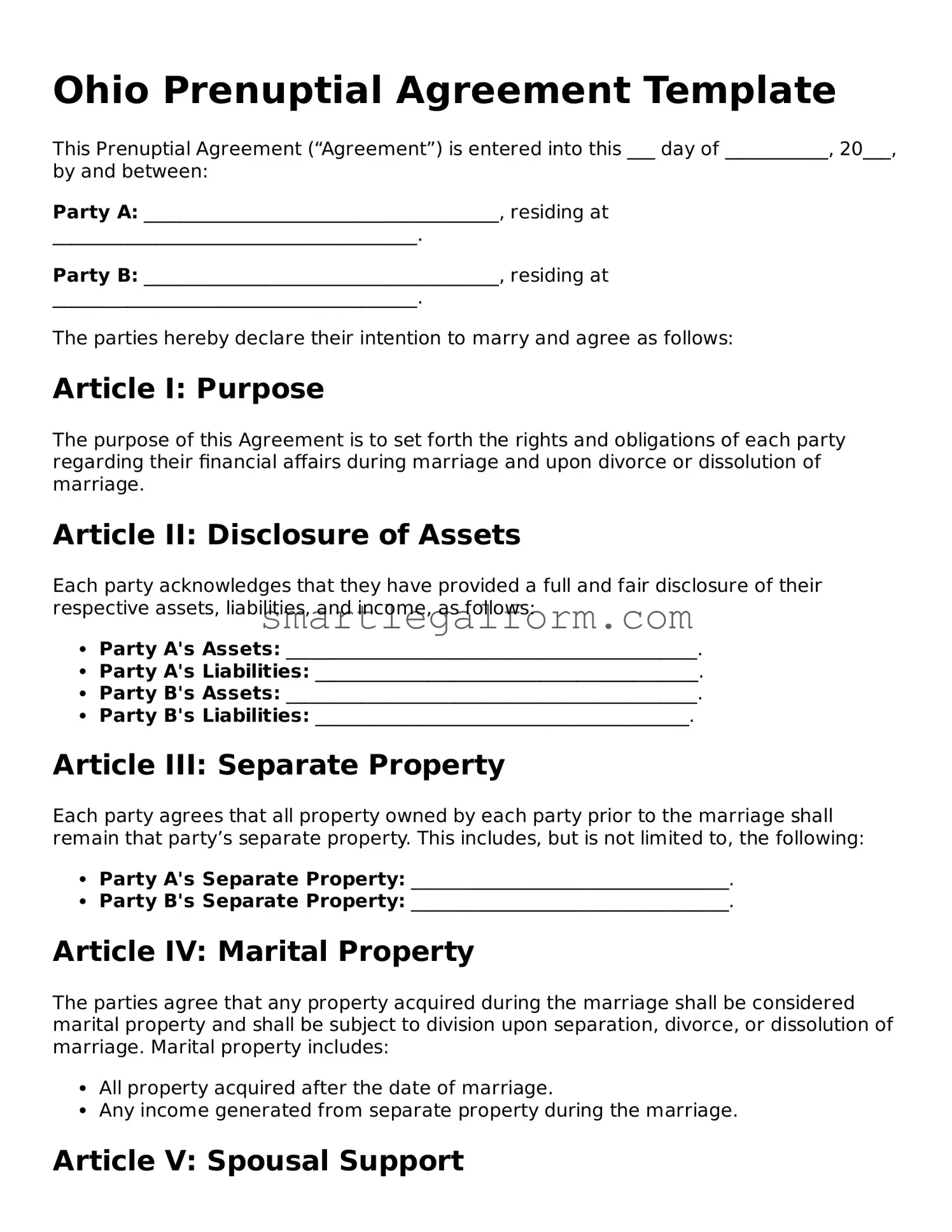 Printable Ohio Prenuptial Agreement Document