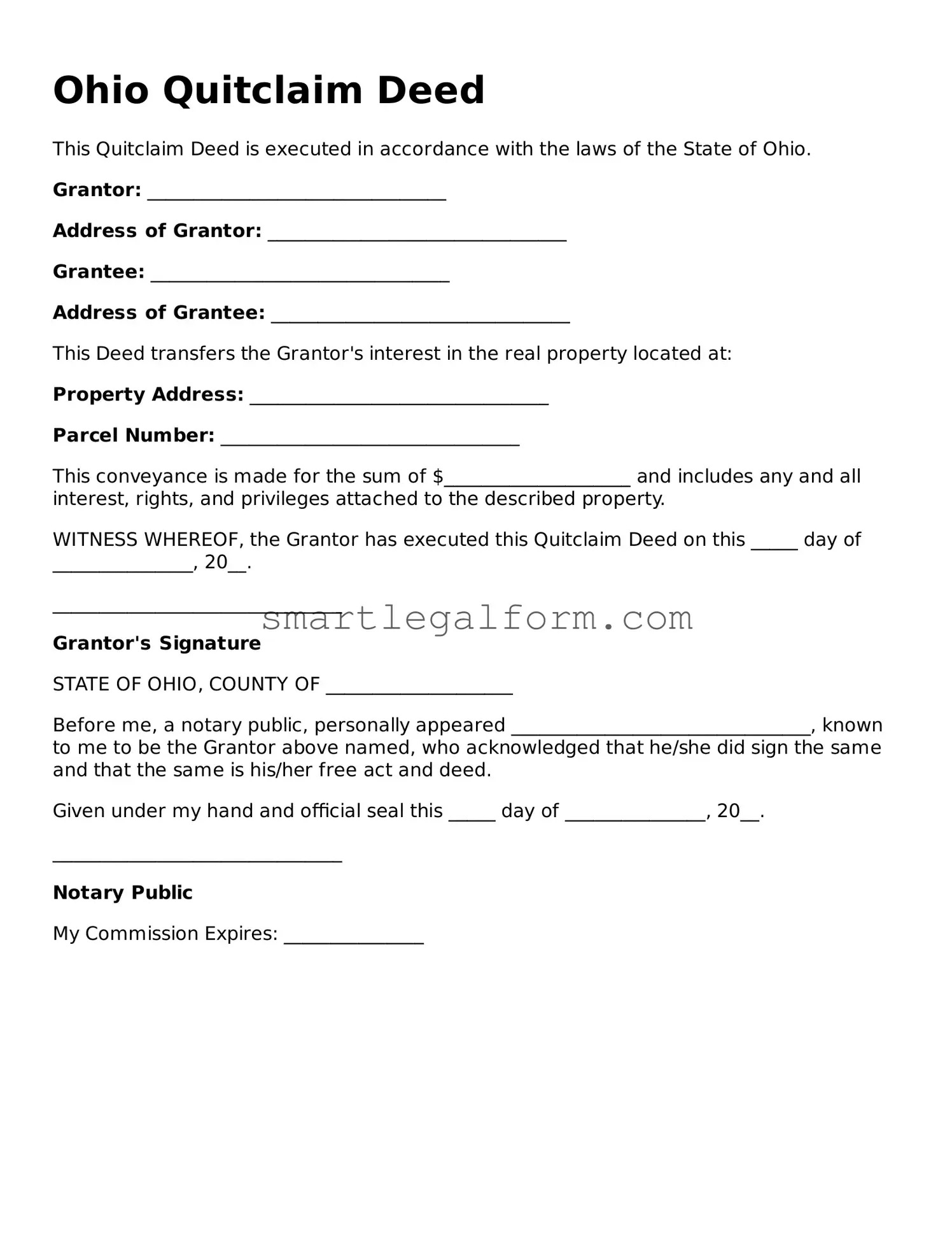 Printable Ohio Quitclaim Deed Document