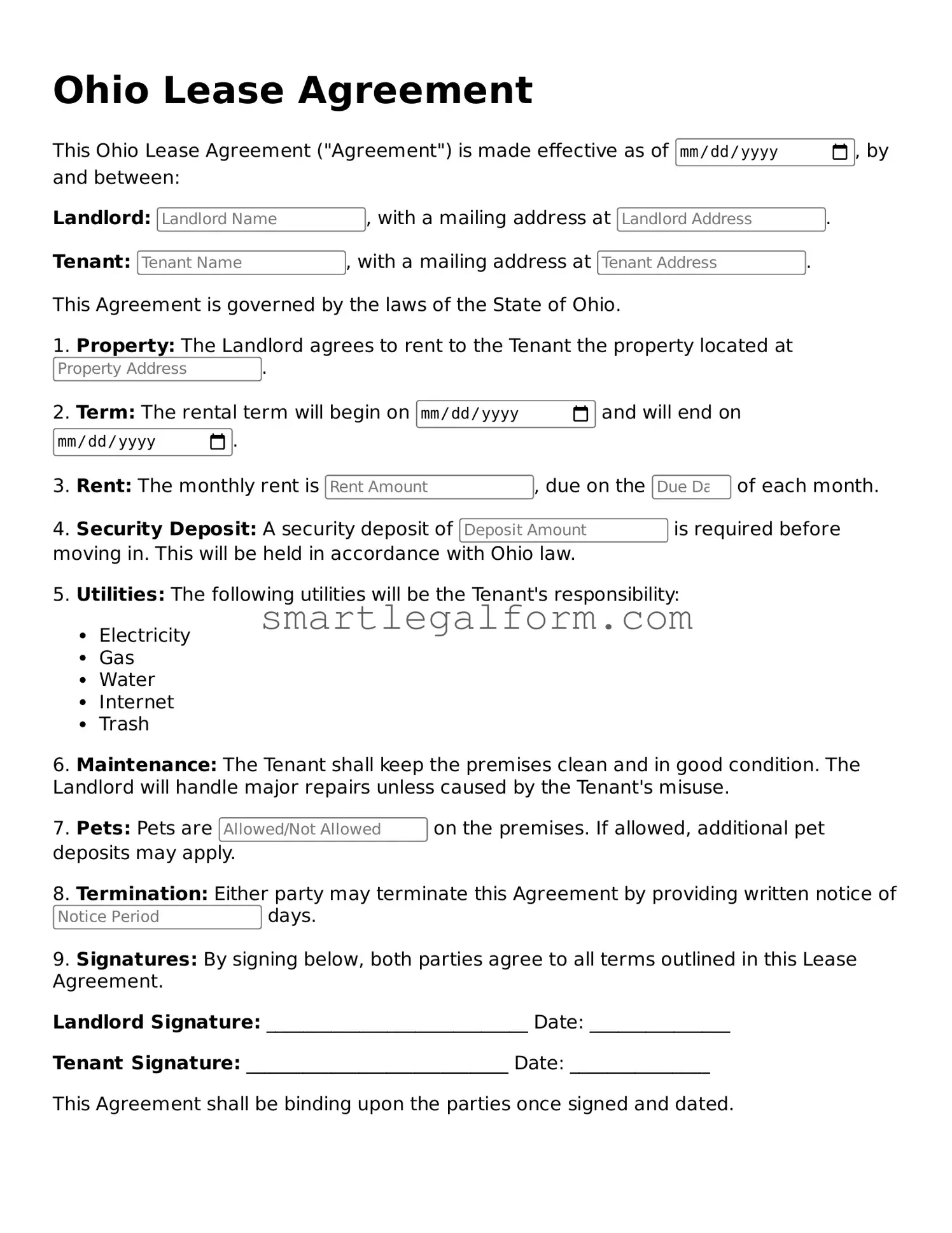 Printable Ohio Lease Agreement Document