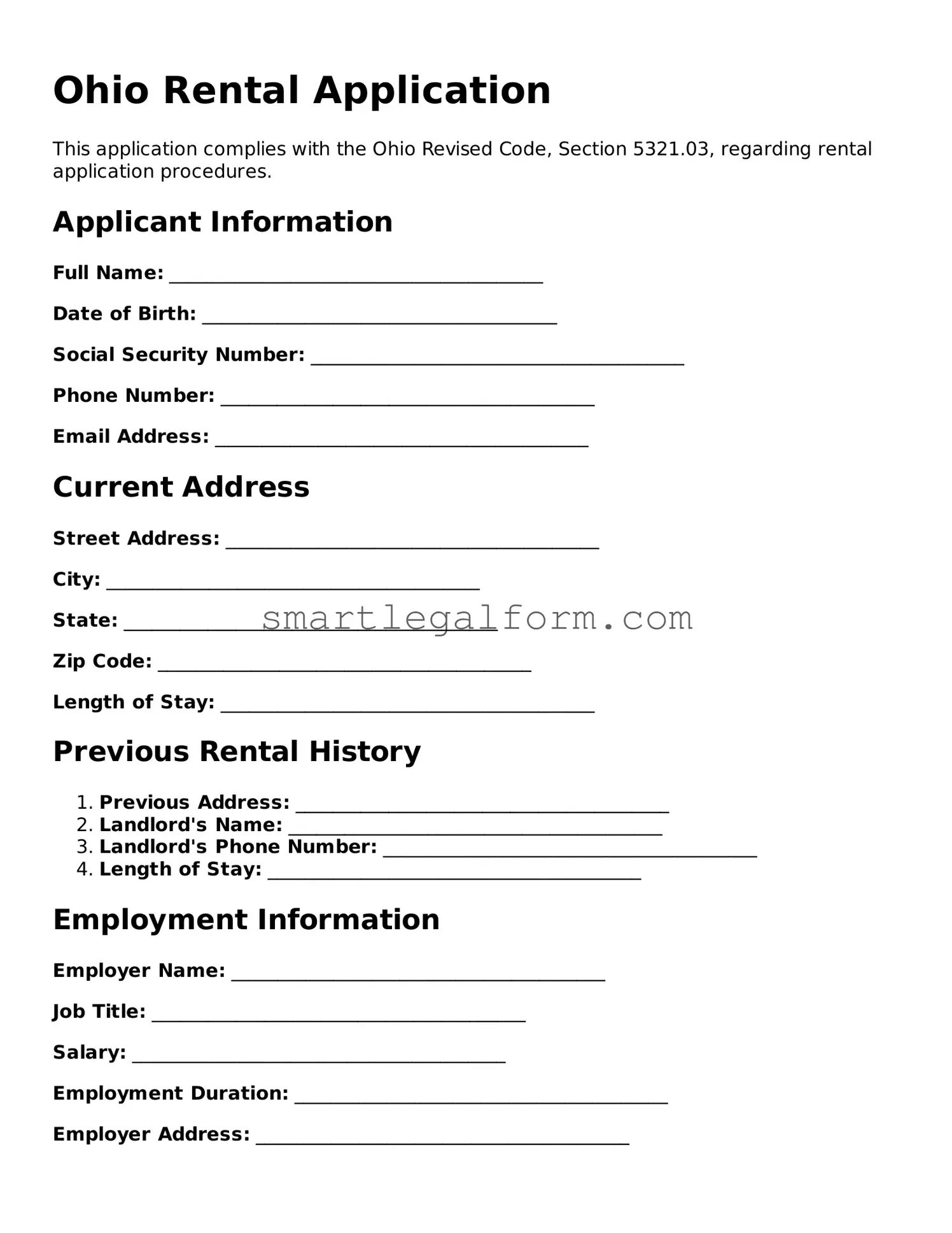 Printable Ohio Rental Application Document