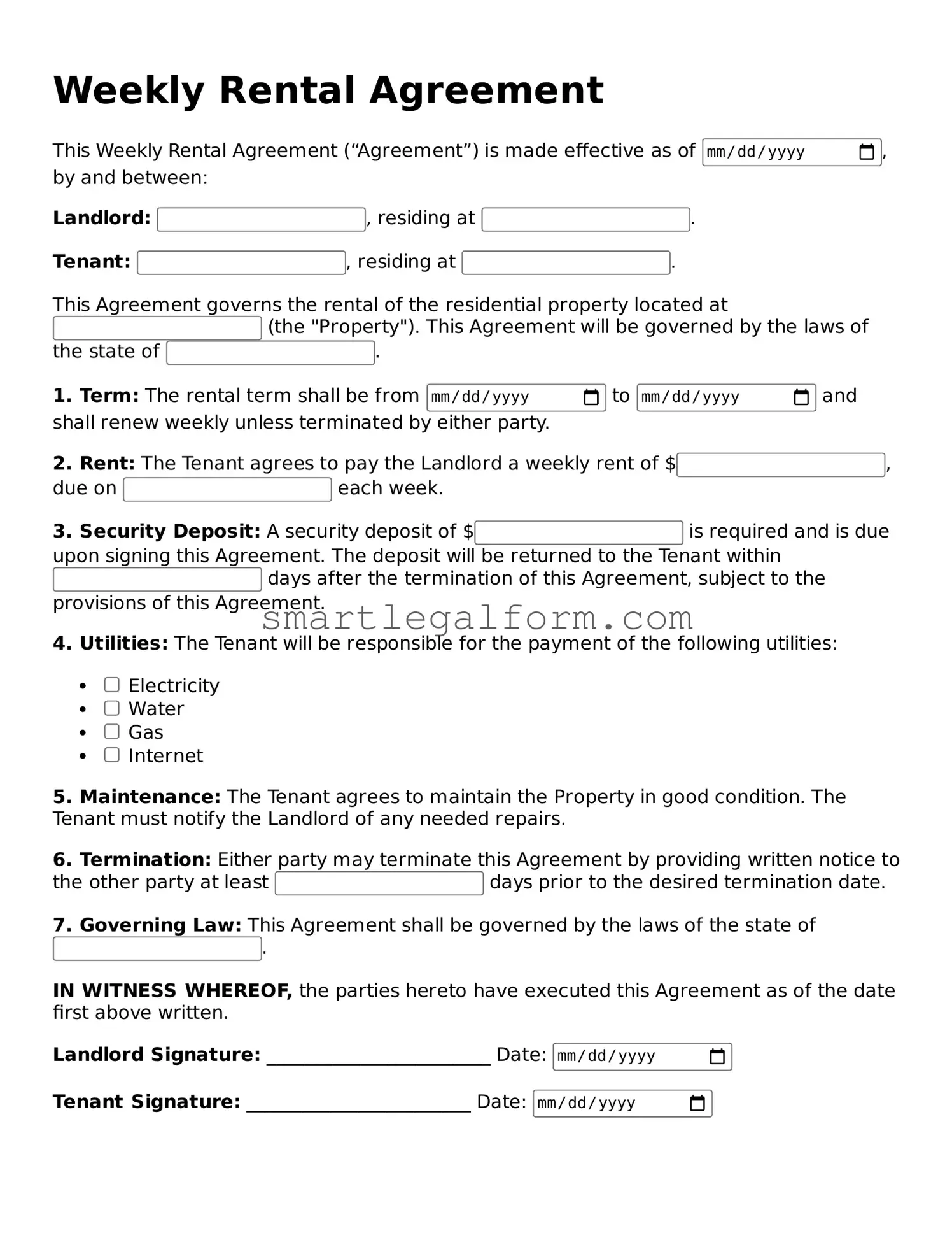 Attorney-Approved Weekly Rental Agreement Form