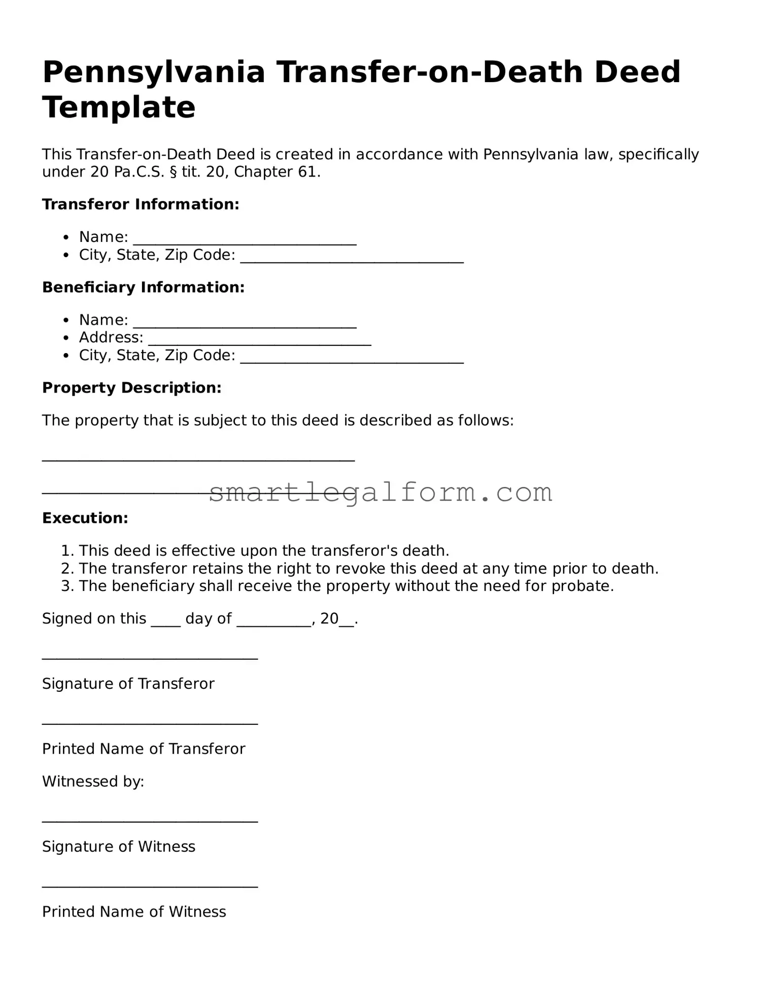 Printable Pennsylvania Transfer-on-Death Deed Document