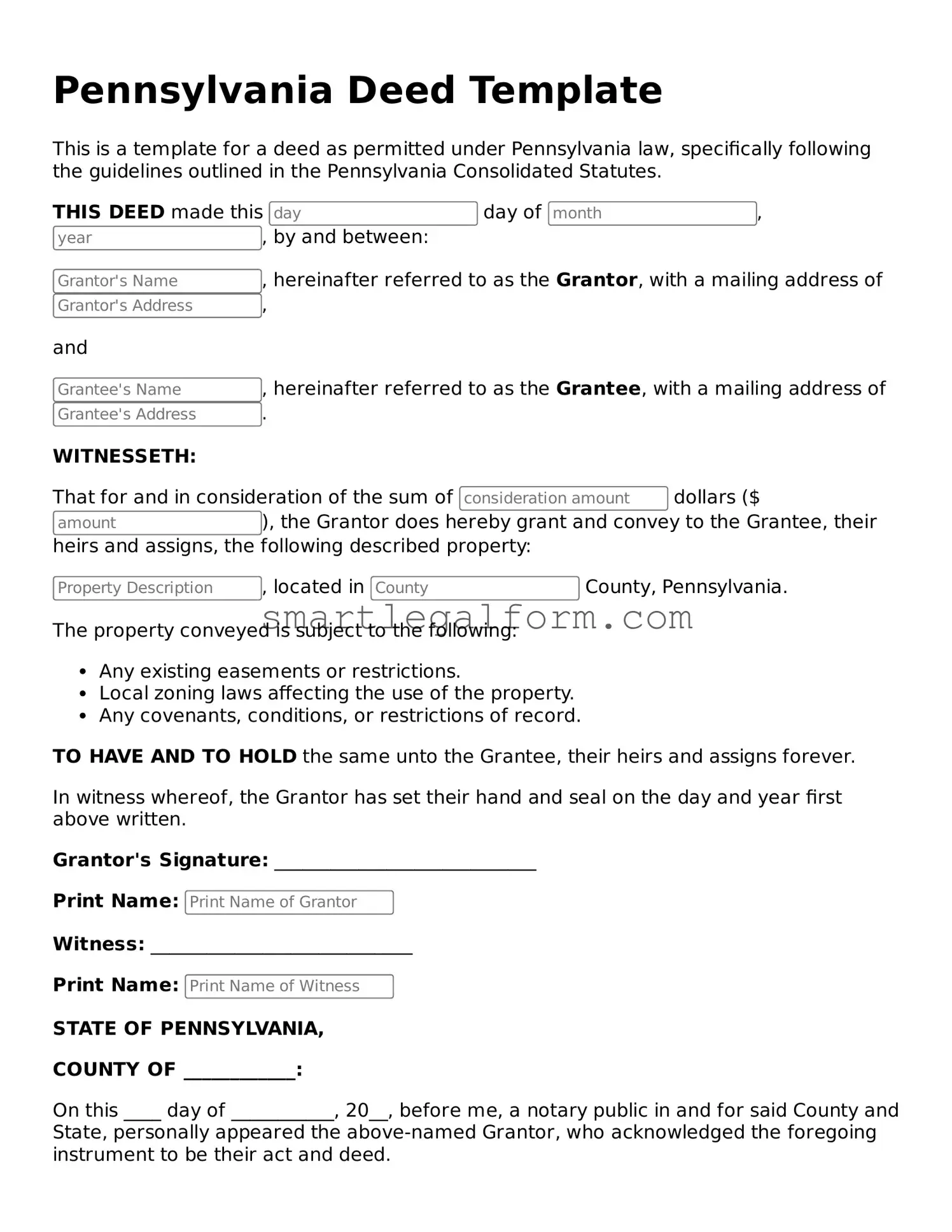 Printable Pennsylvania Deed Document