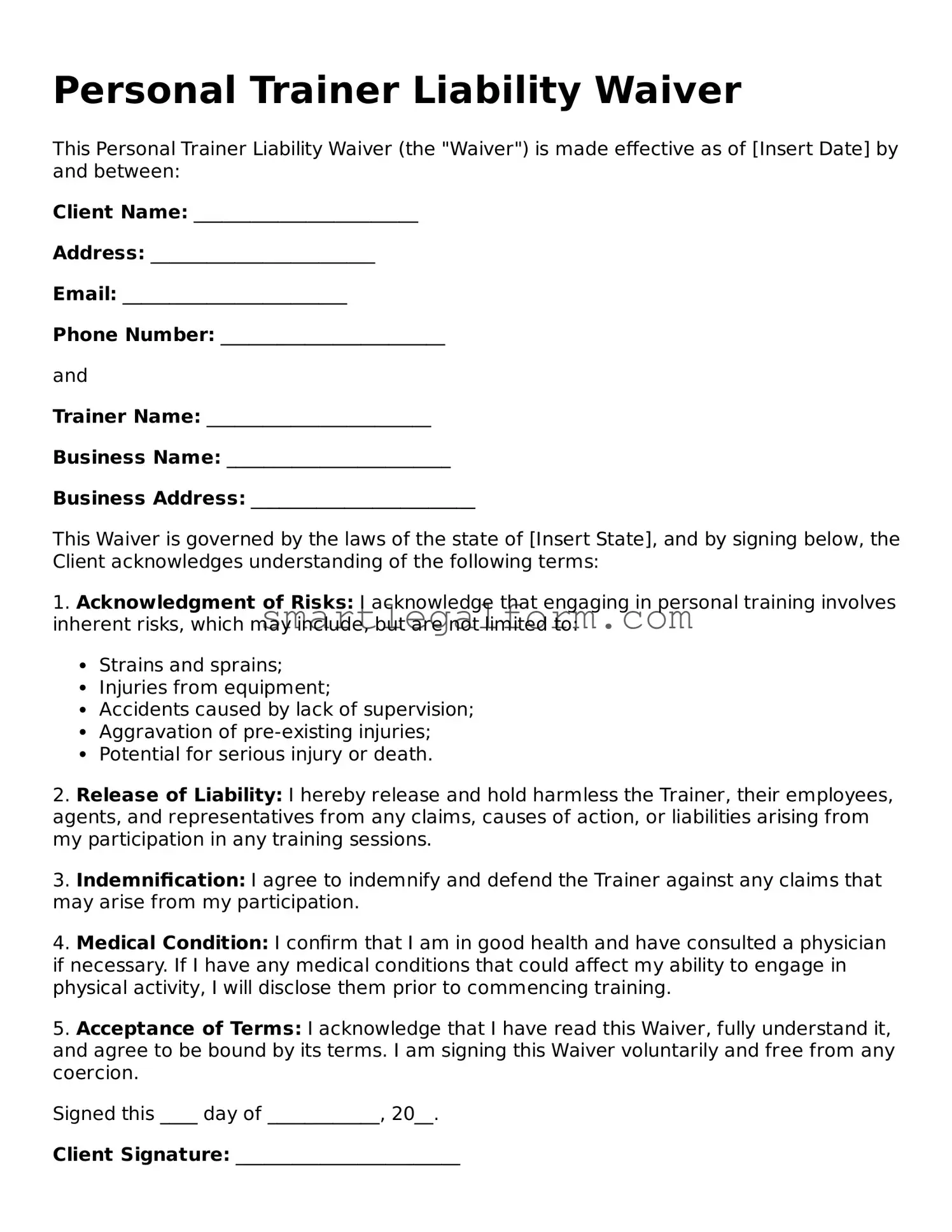 Attorney-Approved Personal Trainer Liability Waiver Form