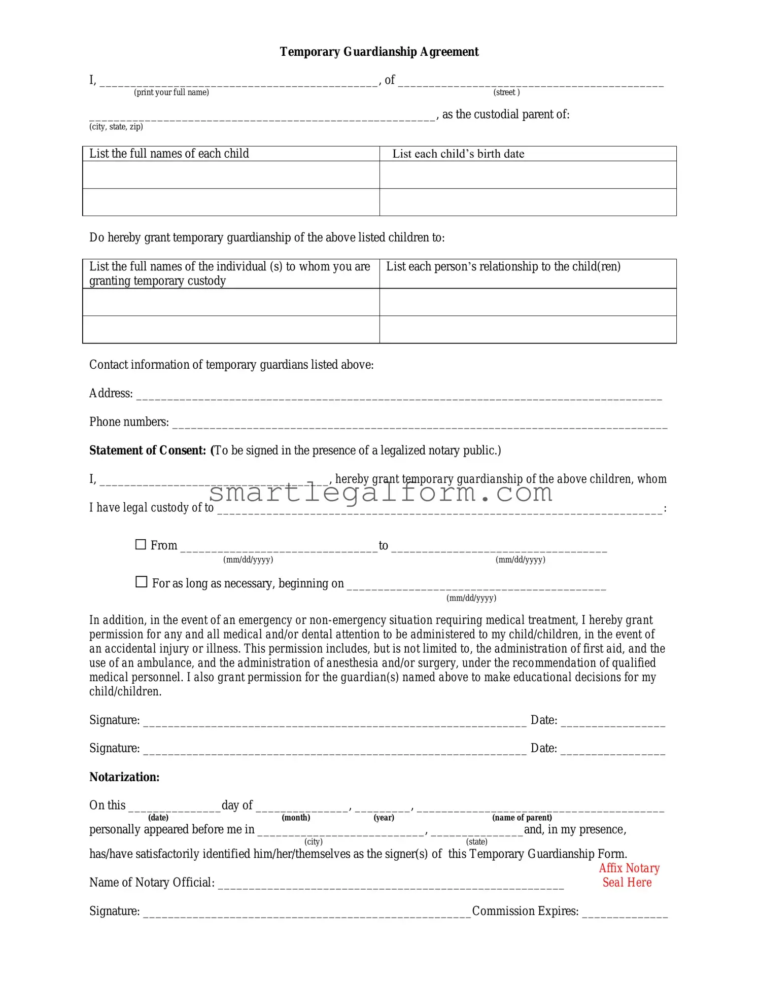 Free Temporary Custody Form