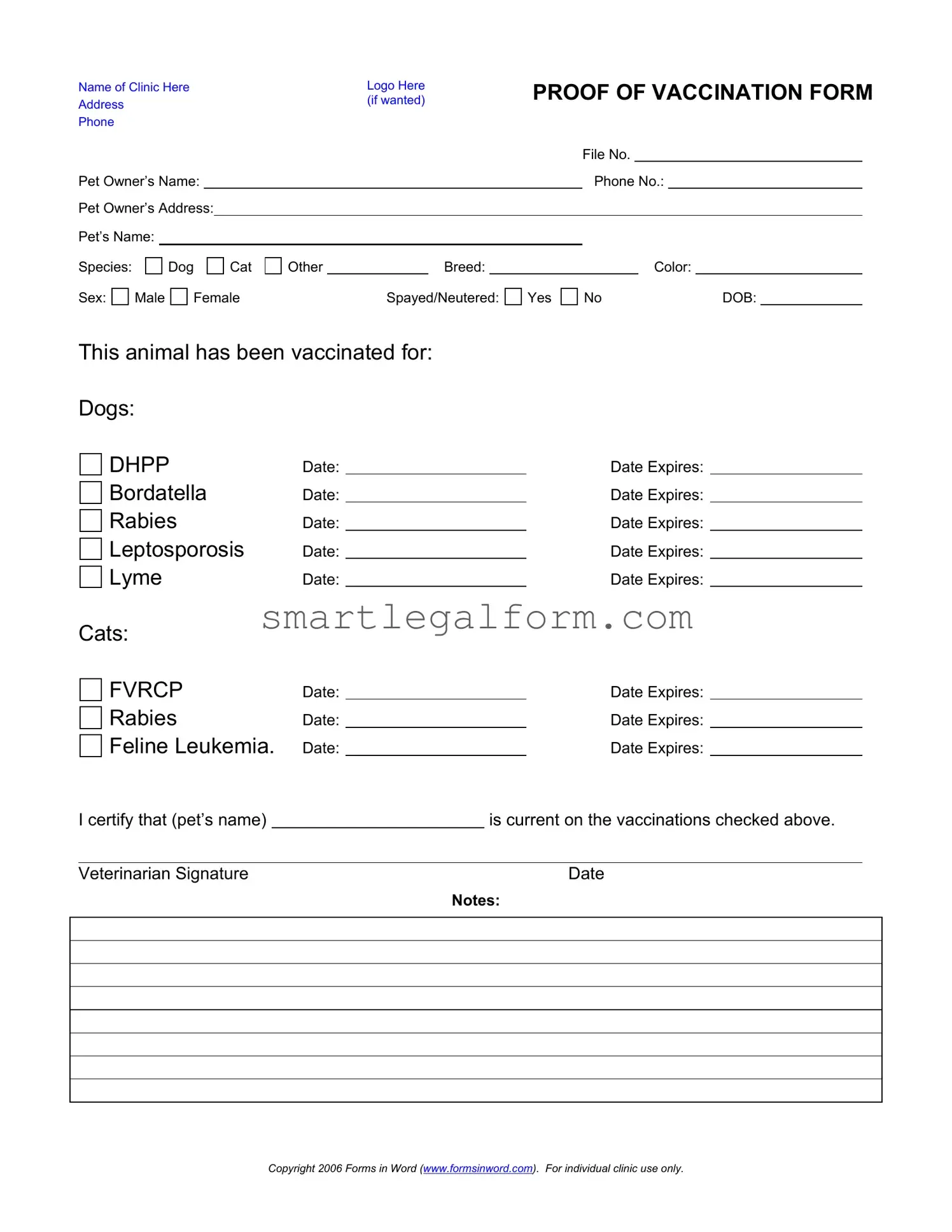 Free Proof Of Vaccination Dog Form