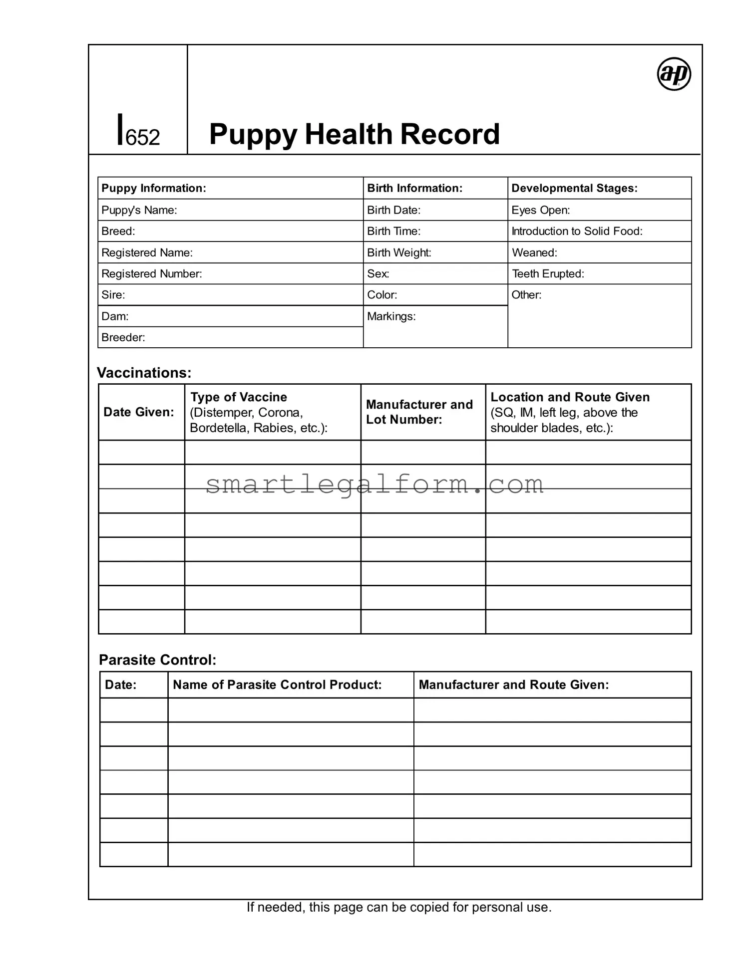 Free Puppy Health Record Form