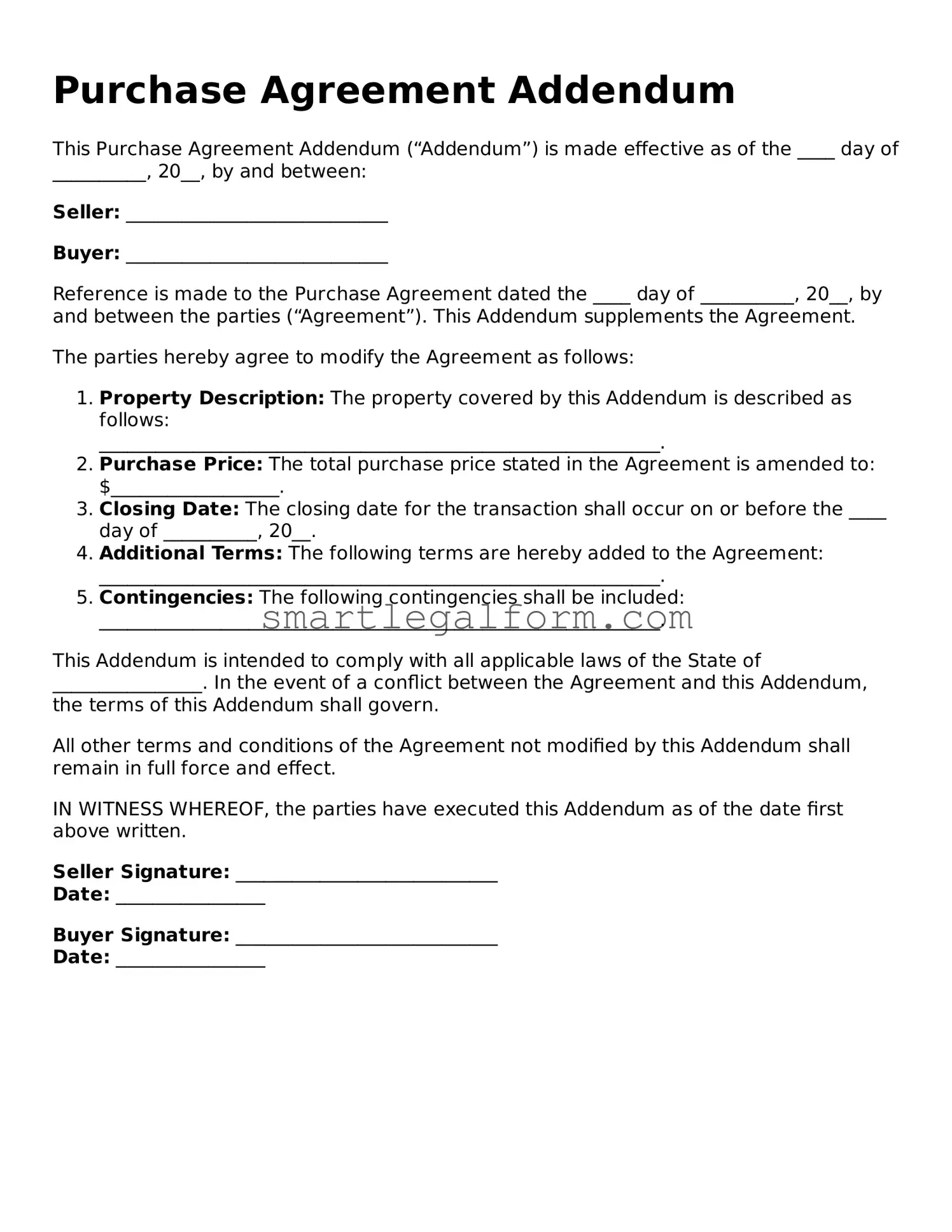 Attorney-Approved Purchase Agreement Addendum Form