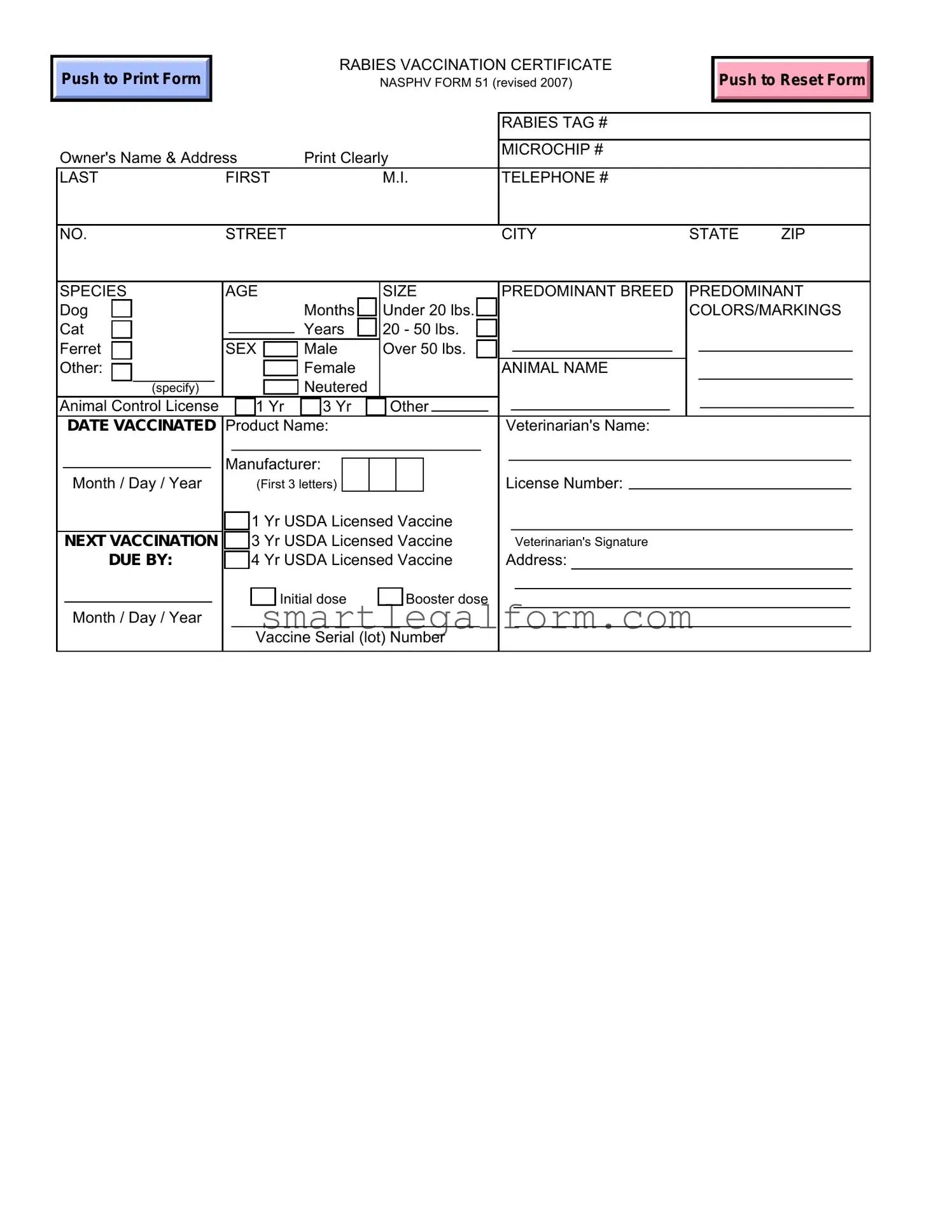 Free Rabies Certificate Form