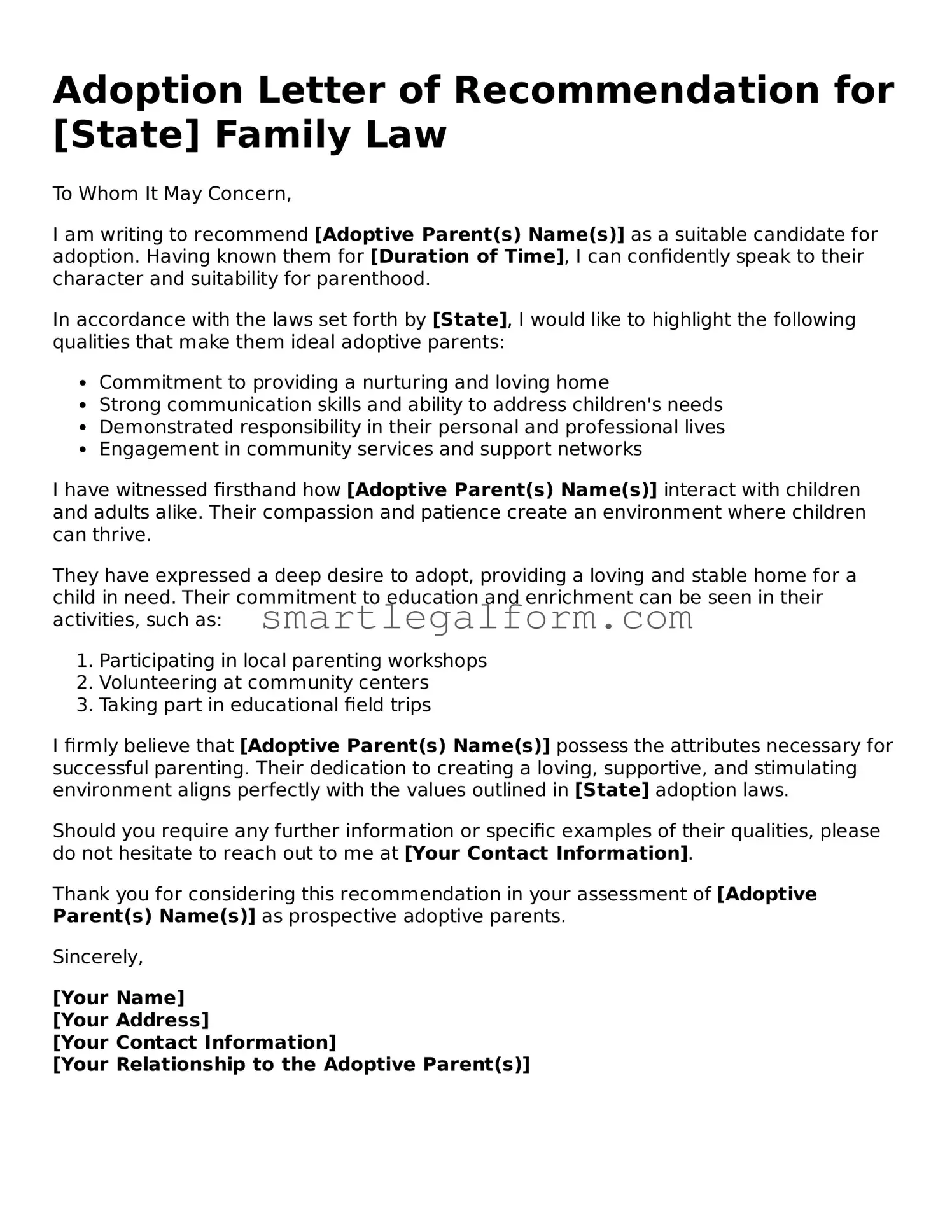 Attorney-Approved Adoption Letter of Recommendation Form