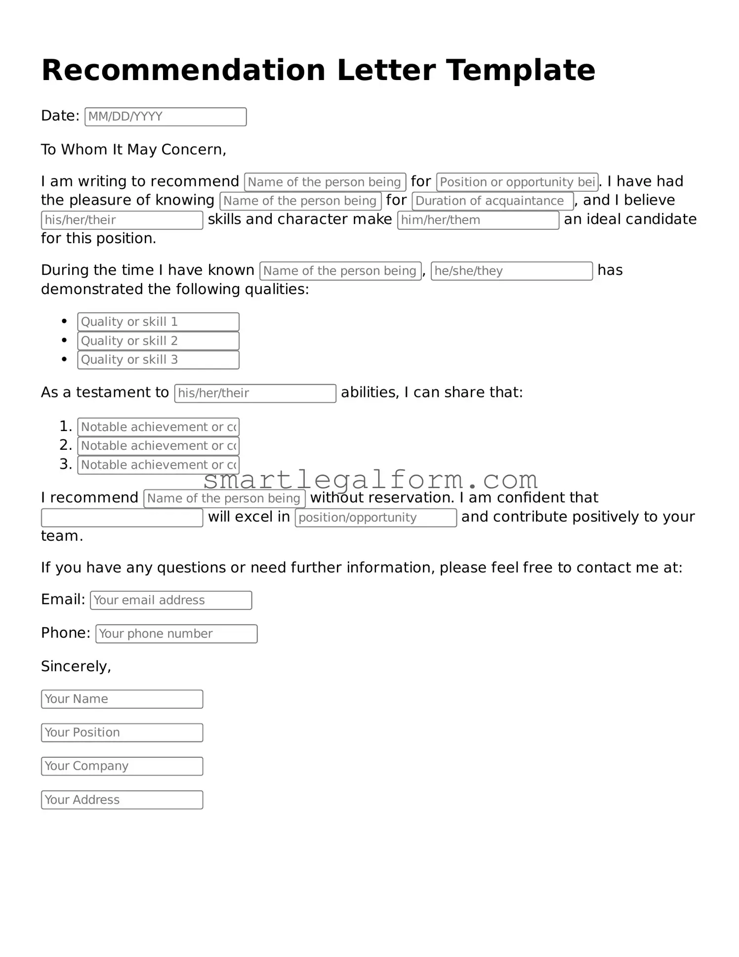 Attorney-Approved Recommendation Letter Form