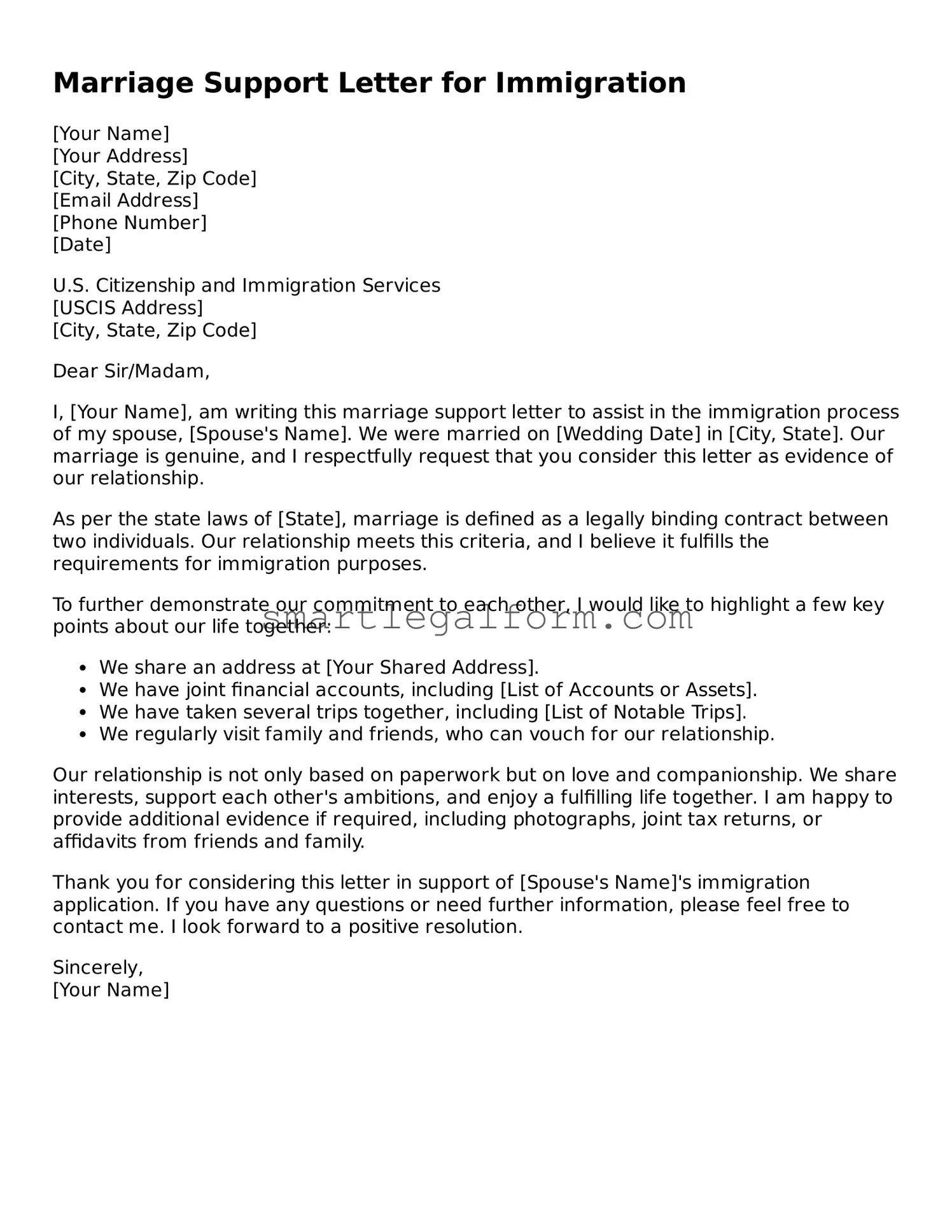 Attorney-Approved Marriage Support Letter for Immigration Form