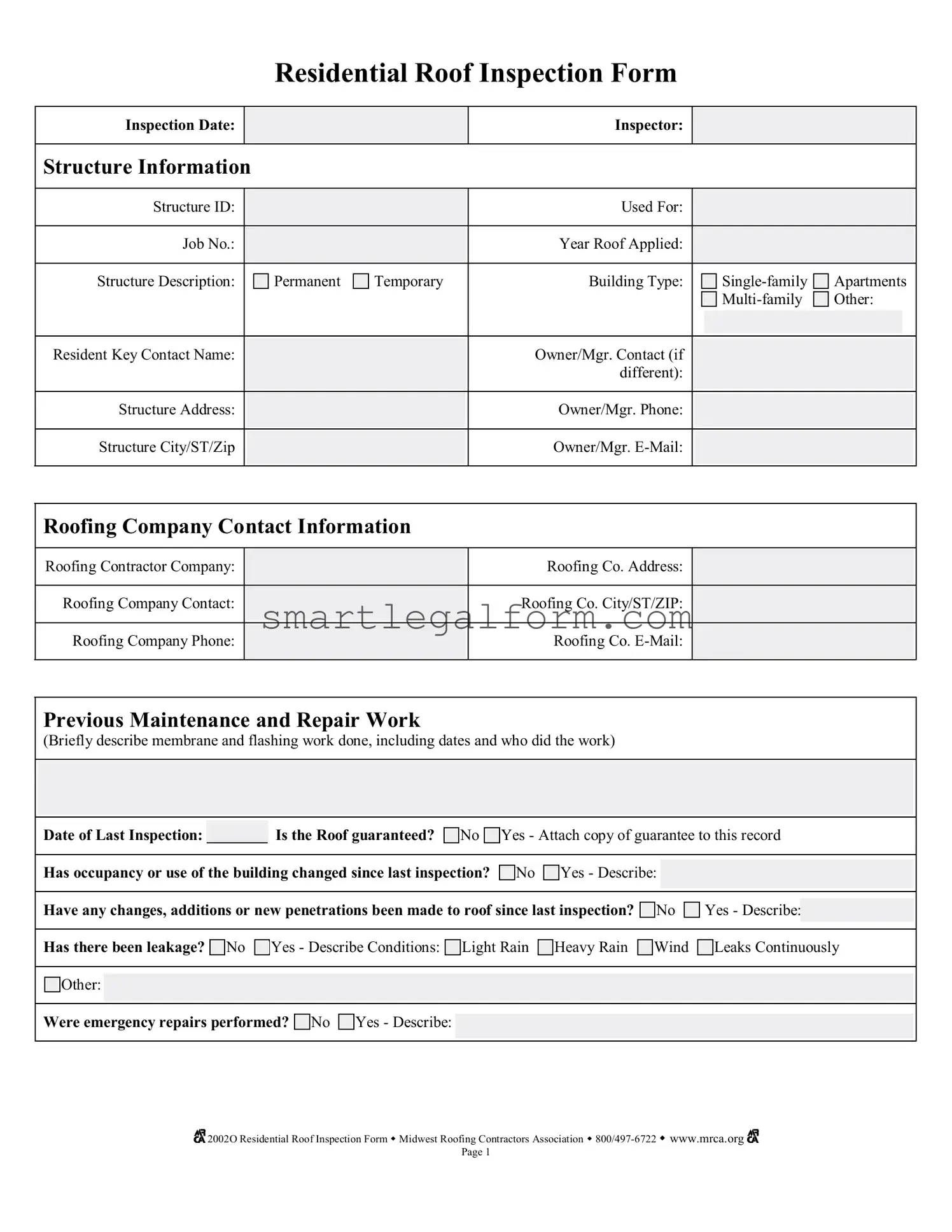 Free Roof Inspection Form