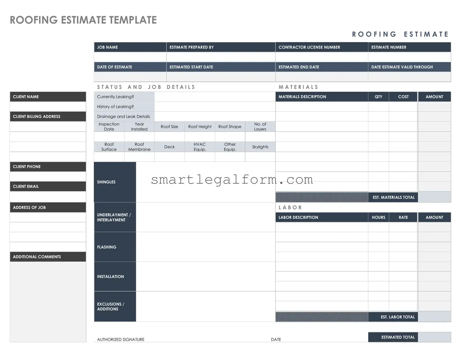 Free Roofing Estimate Form